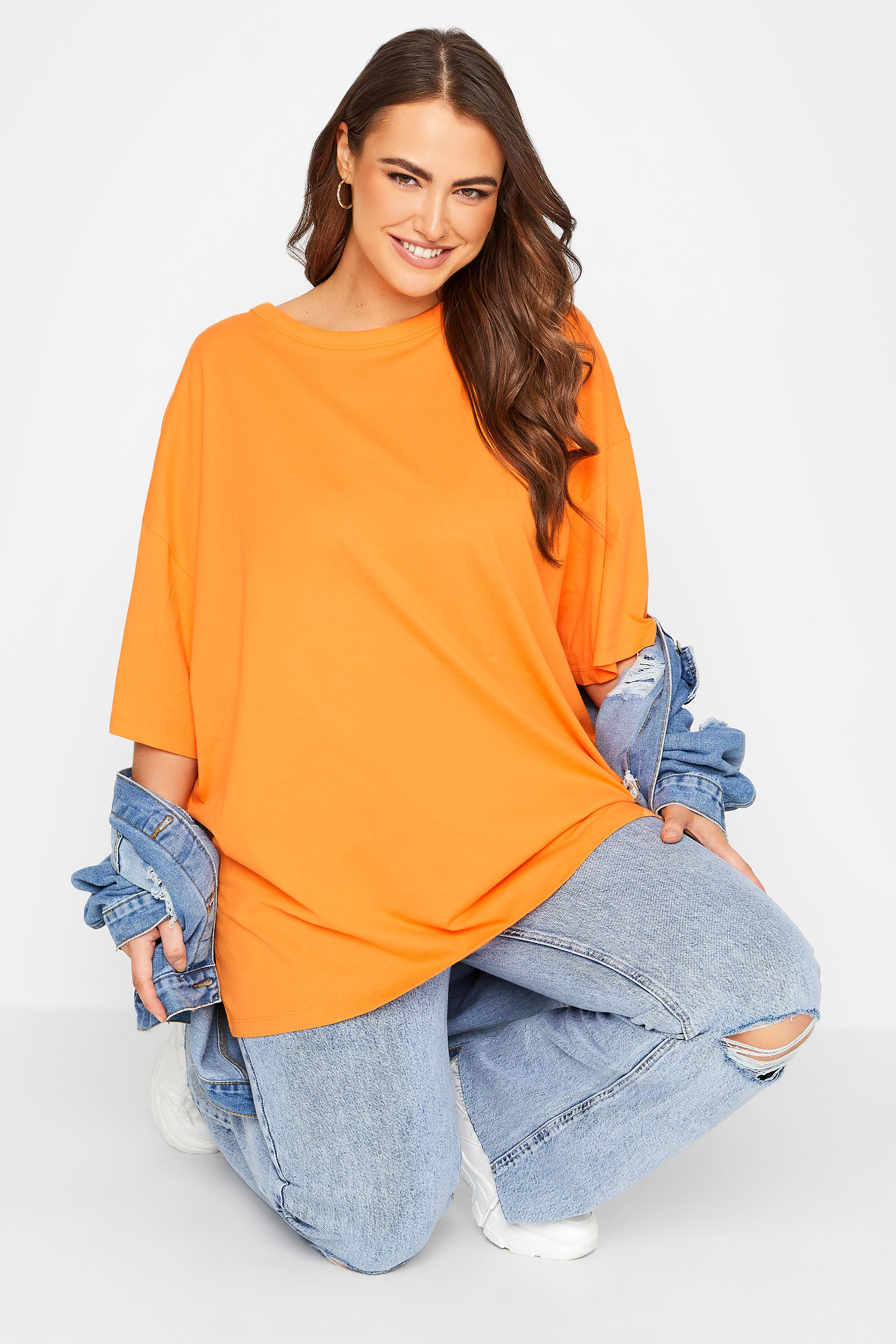 Plus Size Light Orange Oversized Boxy T-Shirt | Yours Clothing 1