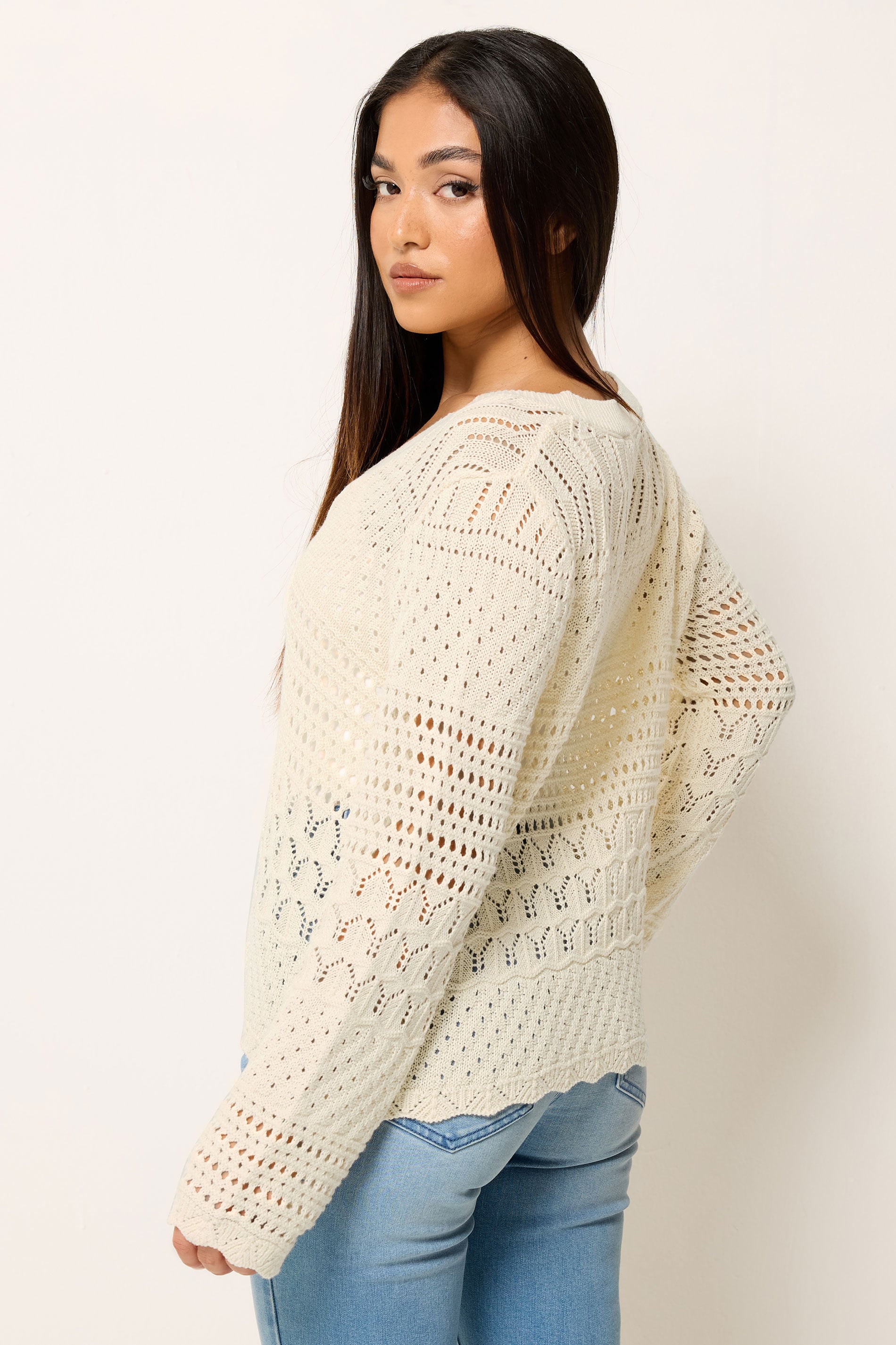 M&Co Petite Cream Crochet Button Through Cardigan | M&Co 2