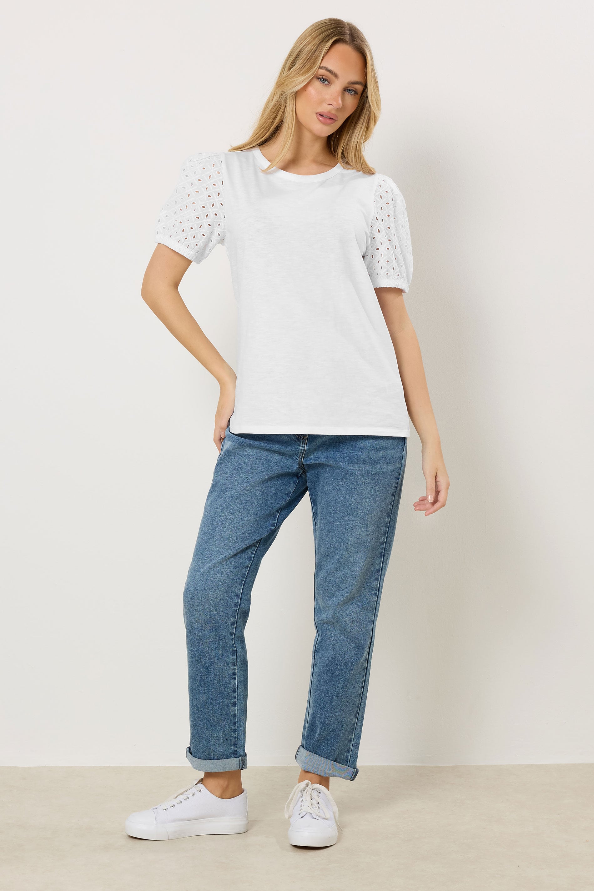 M&Co White Broderie Cotton Puff Sleeve Top | M&Co 1
