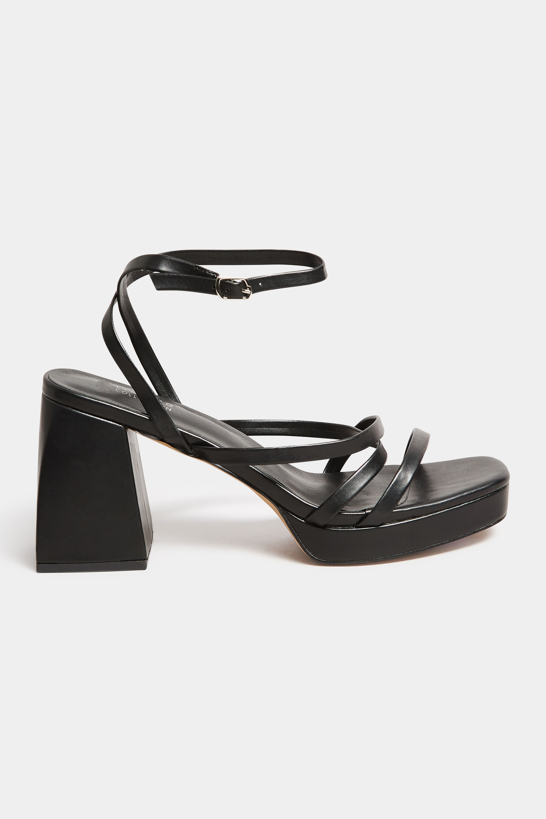 LIMITED COLLECTION Black Strappy Faux Leather Platform Block Heel ...