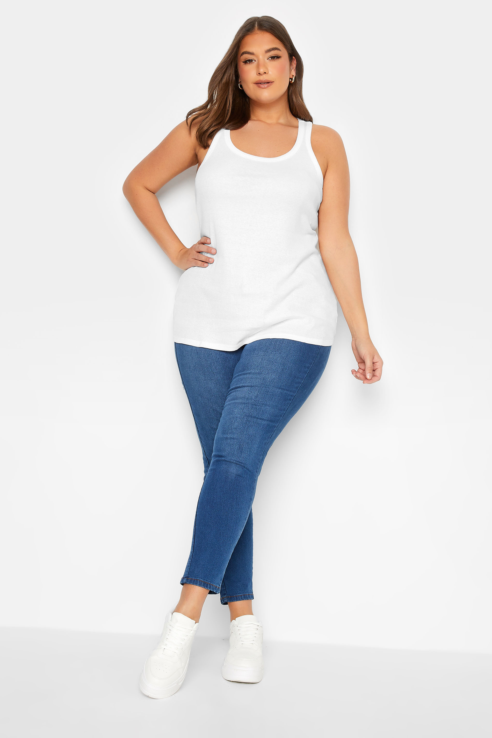 YOURS Plus Size White Ribbed Racer Back Vest Top | Yours Clothing  3