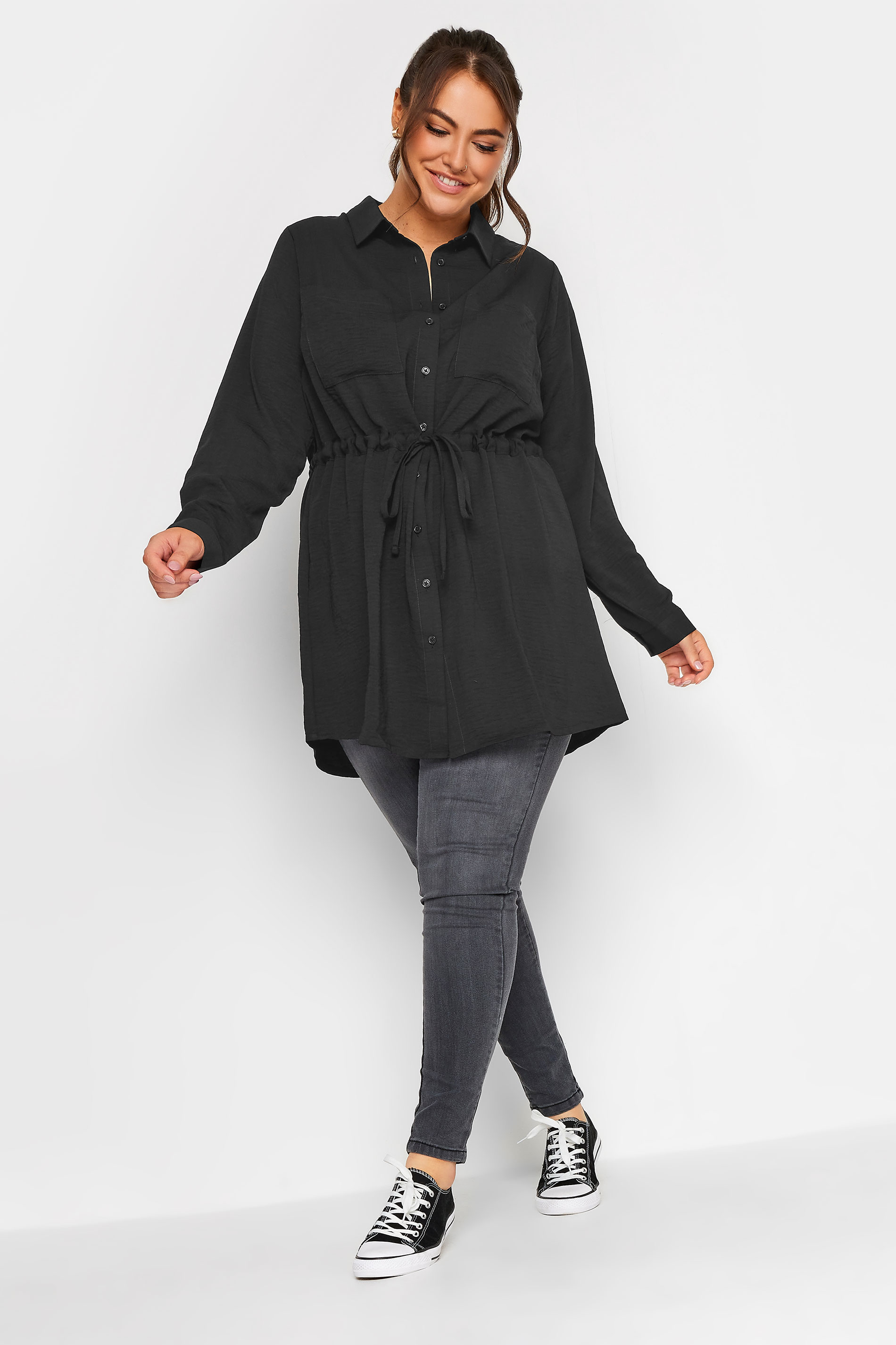 YOURS Curve Plus Size Black Utility Tunic Shirt | Yours Clothing  2