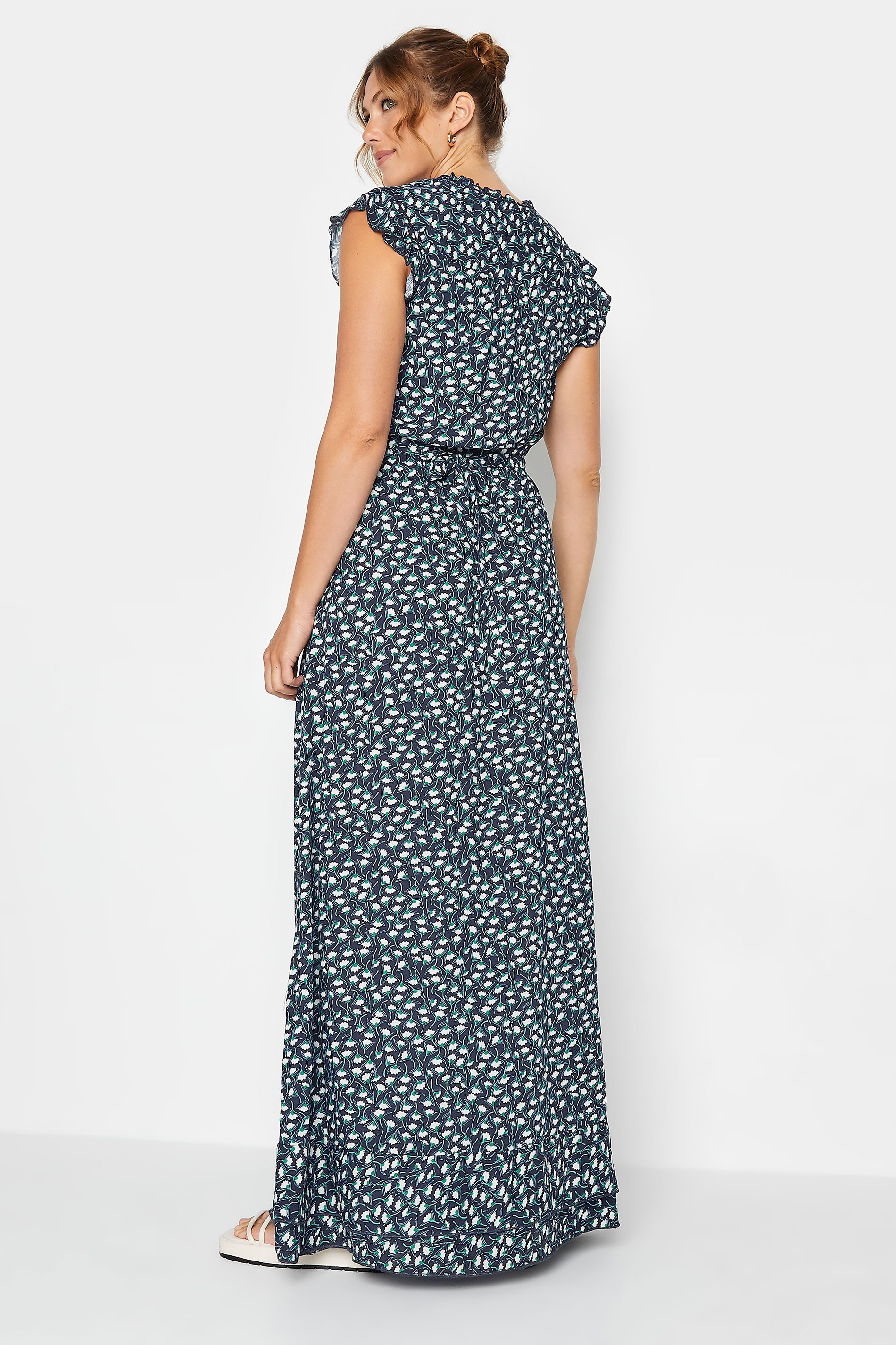 LTS Tall Women's Navy Blue Daisy Print Frill Maxi Dress | Long Tall Sally 3
