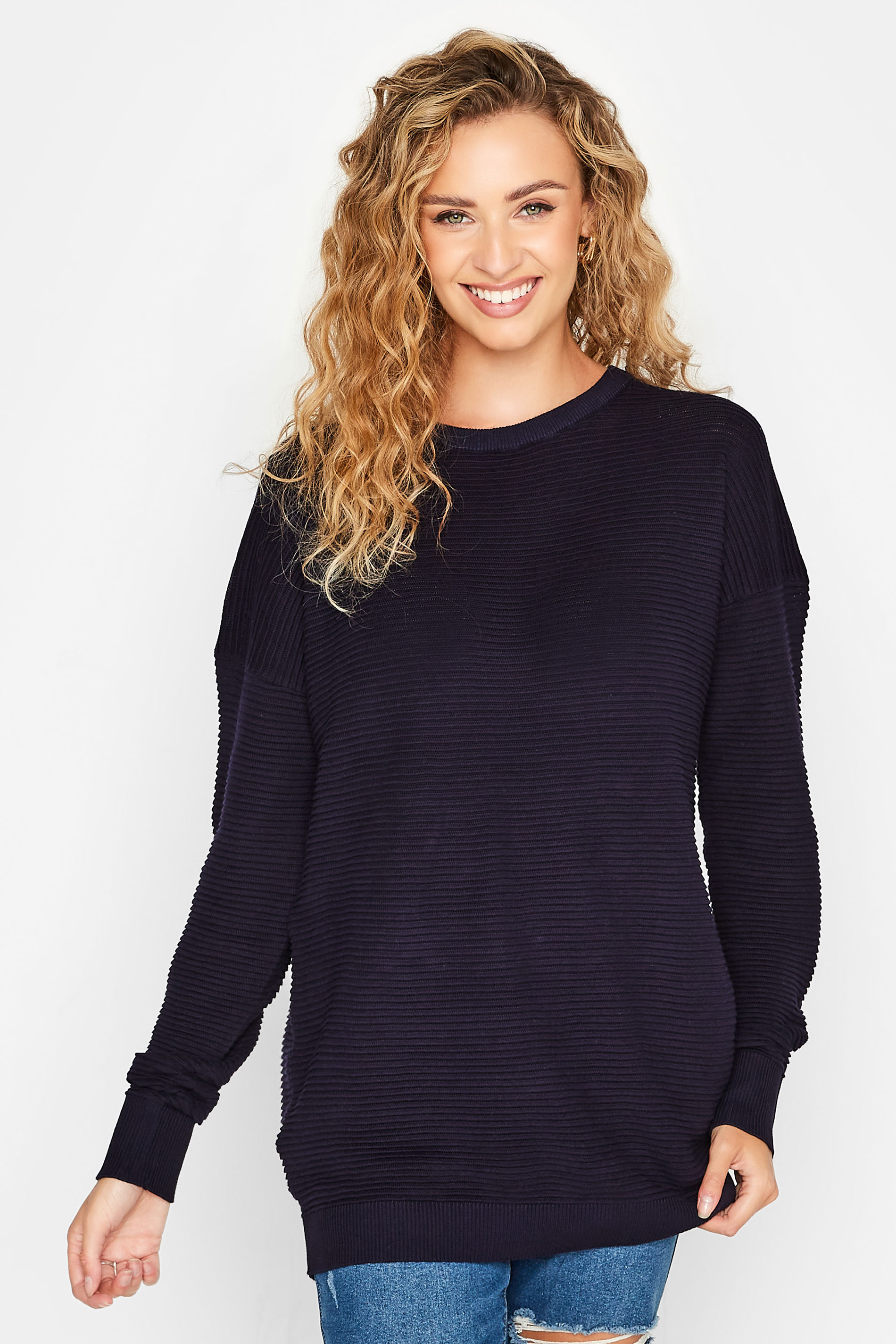LTS Tall Womens Navy Blue Ribbed Knitted Jumper | Long Tall Sally  1
