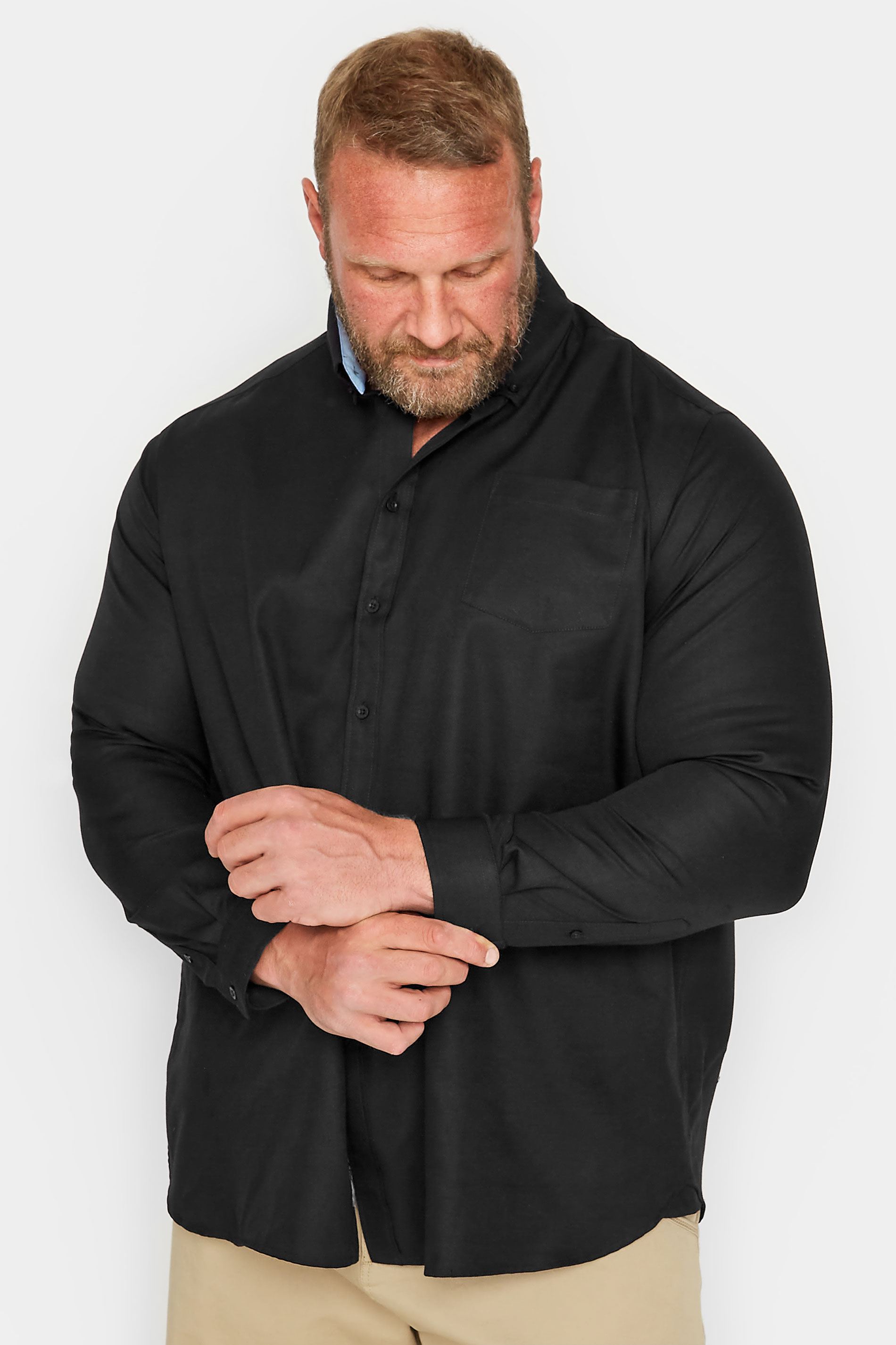 D555 Big & Tall Black Long Sleeve Oxford Shirt | BadRhino 1