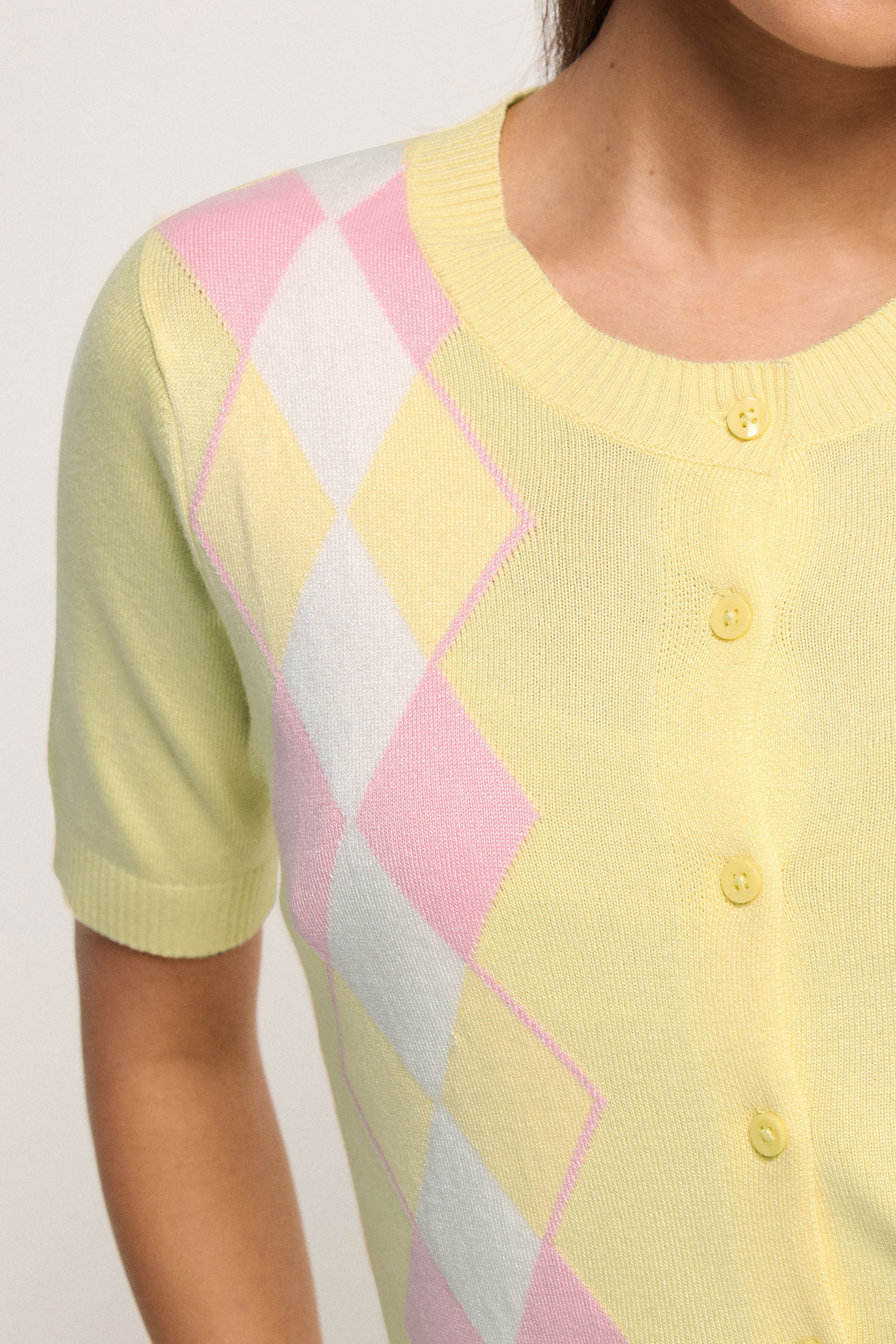 PixieGirl Petite Women's Lemon Yellow Argyle Cardigan | PixieGirl 4
