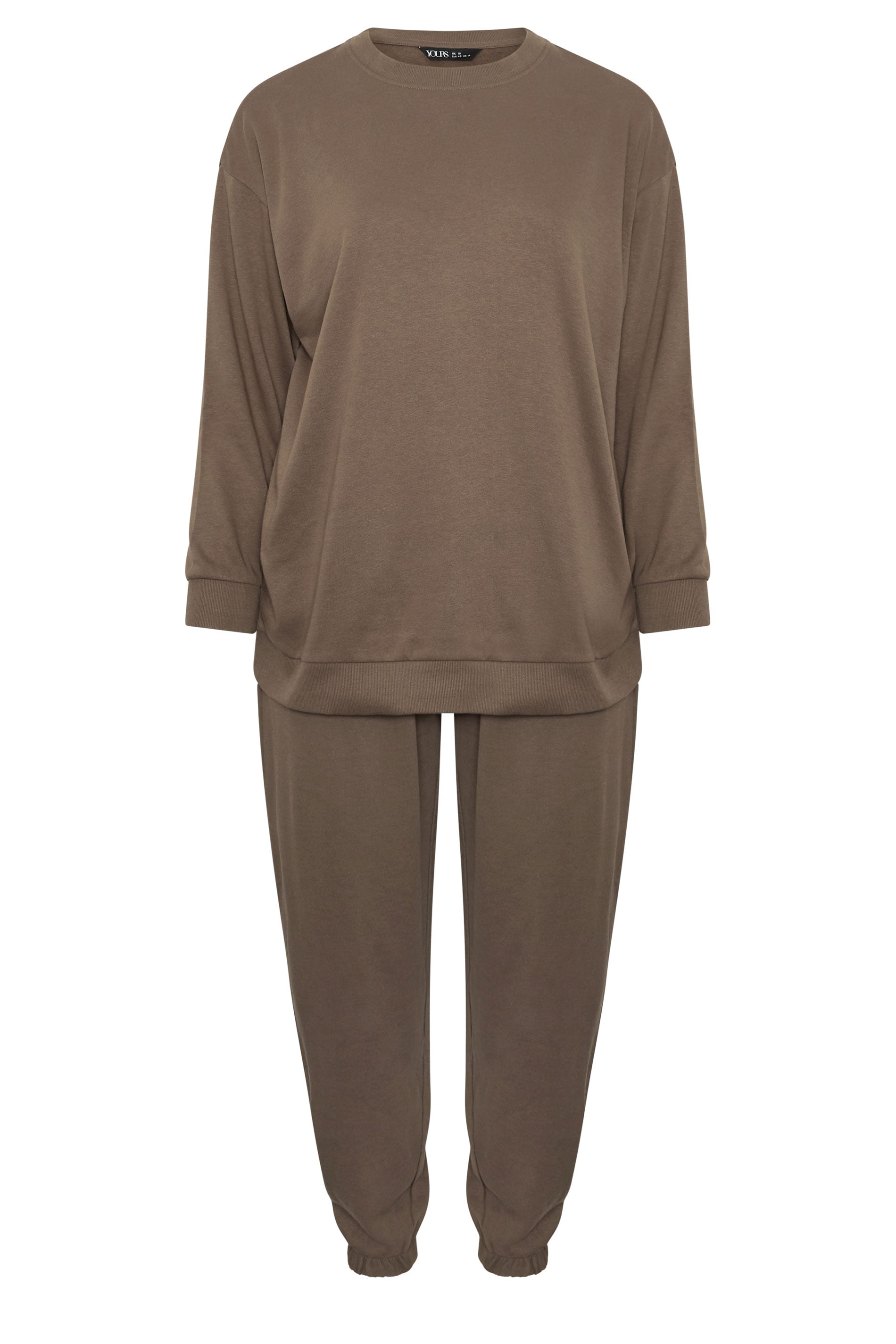 YOURS Plus Size Brown Sweatshirt Jogger & T-Shirt Set | Yours Clothing 6