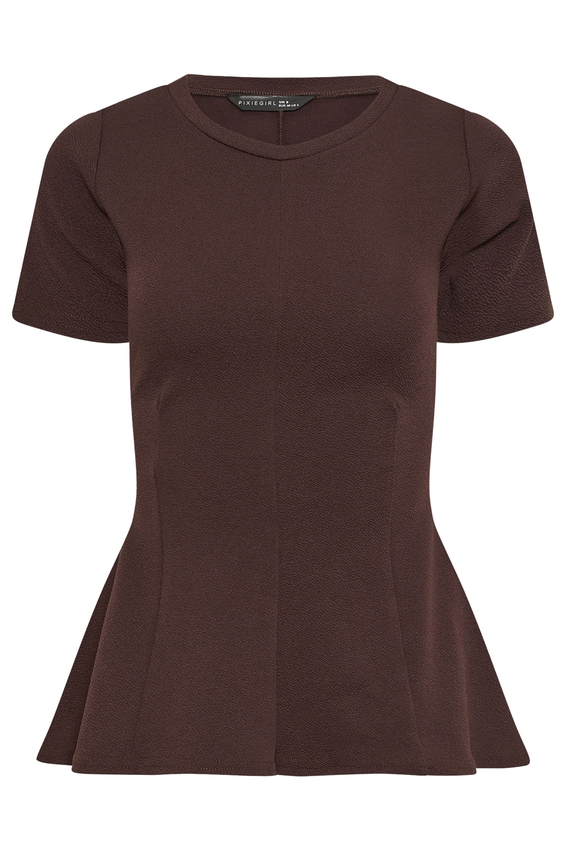 PixieGirl Petite Women's Chocolate Brown Cotton Cinched Waist Top | PixieGirl 5