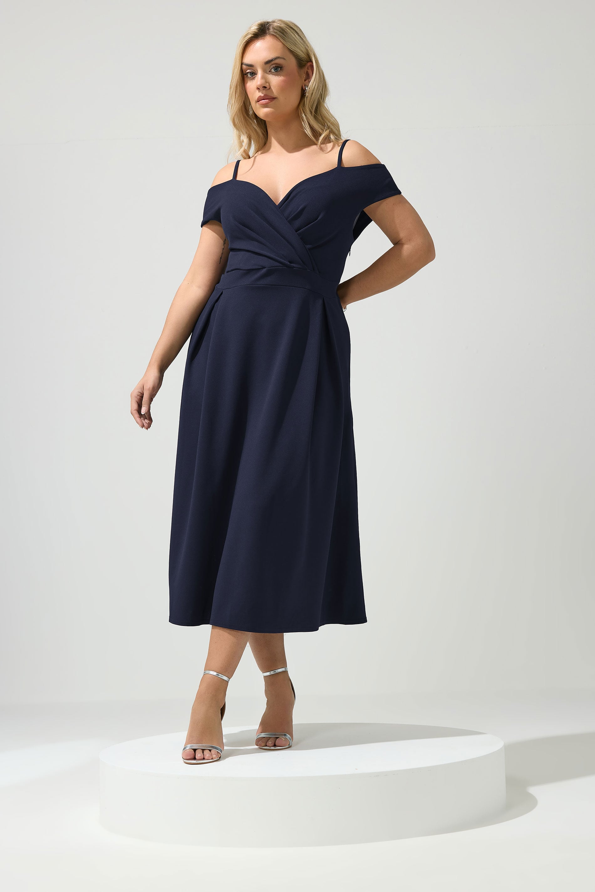 YOURS LONDON Plus Size Navy Blue Bardot Skater Dress | Yours Clothing 1