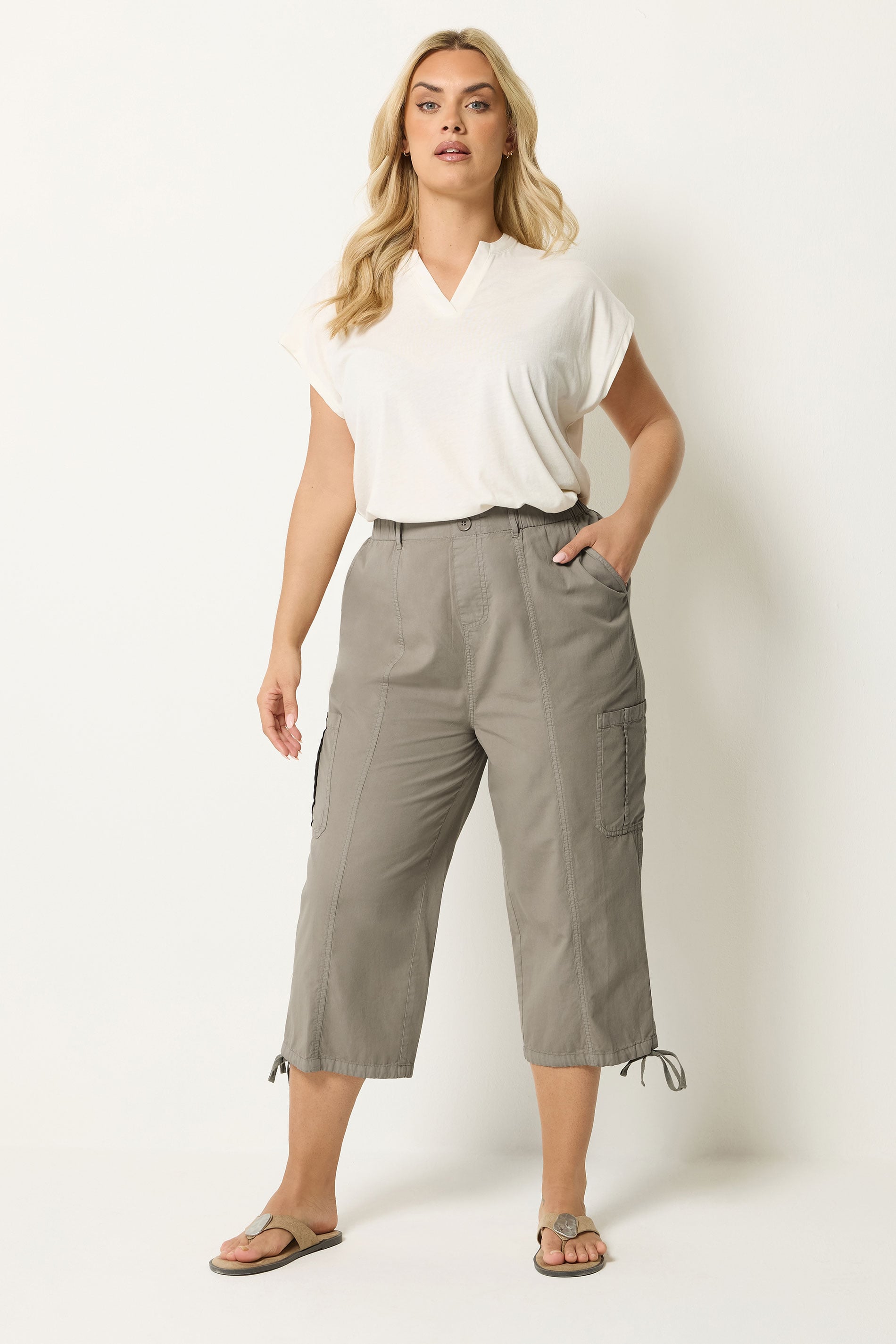 YOURS Plus Size Brown Cropped Cargo Trousers | Yours Clothing 1