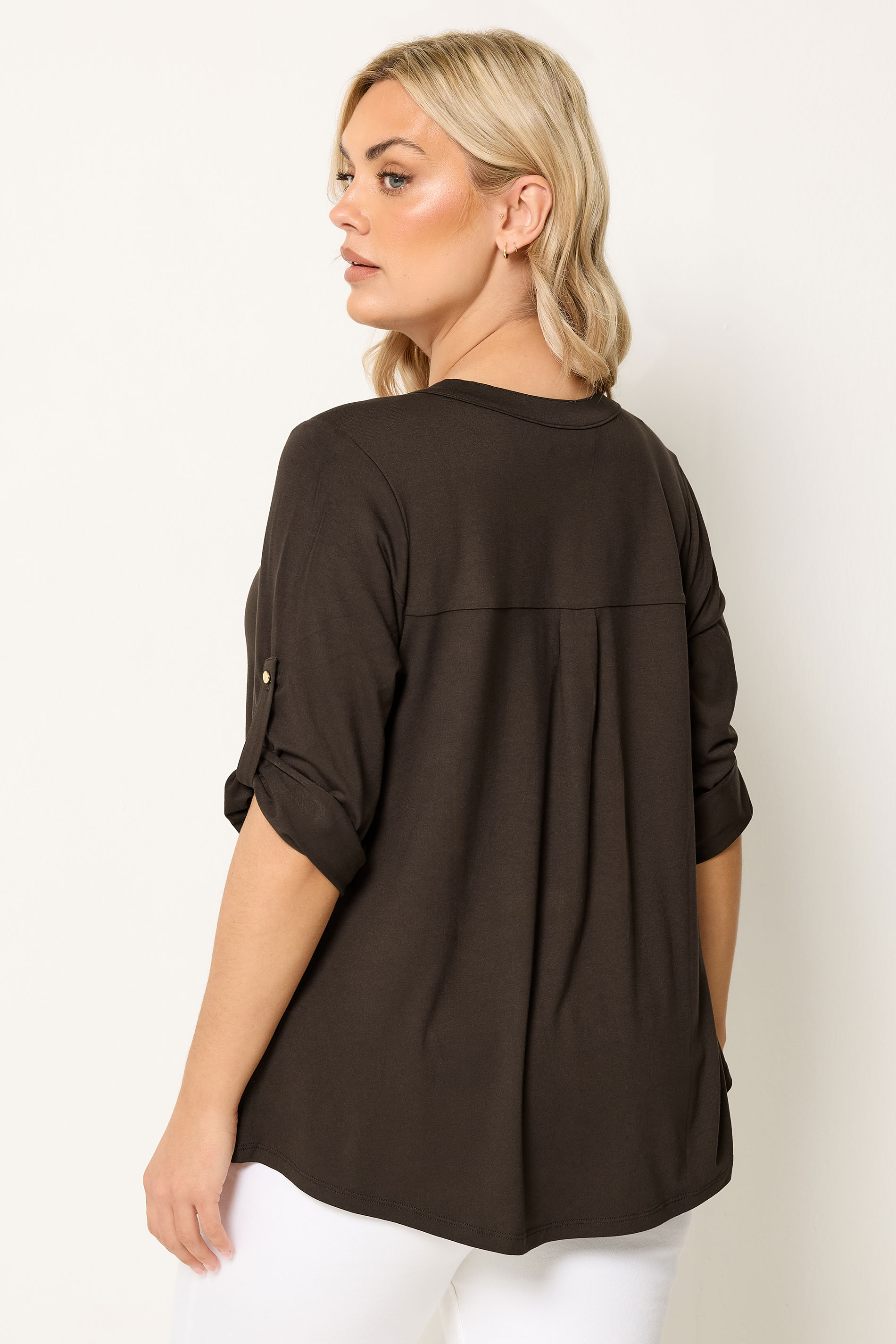 YOURS Plus Size Brown Placket Top | Yours Clothing 2