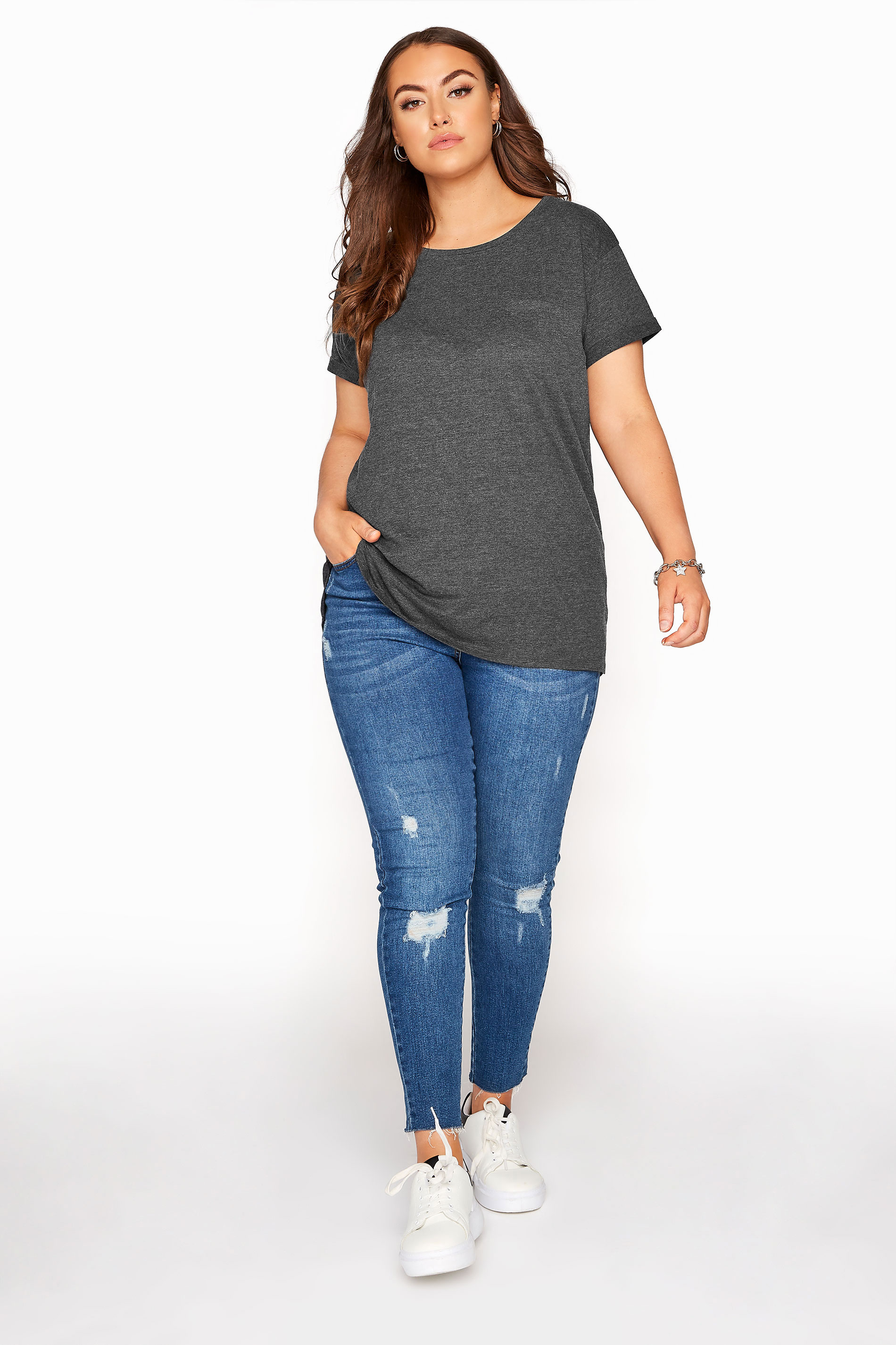Plus Size YOURS FOR GOOD Grey Cotton Blend Pocket T-Shirt | Yours Clothing 2