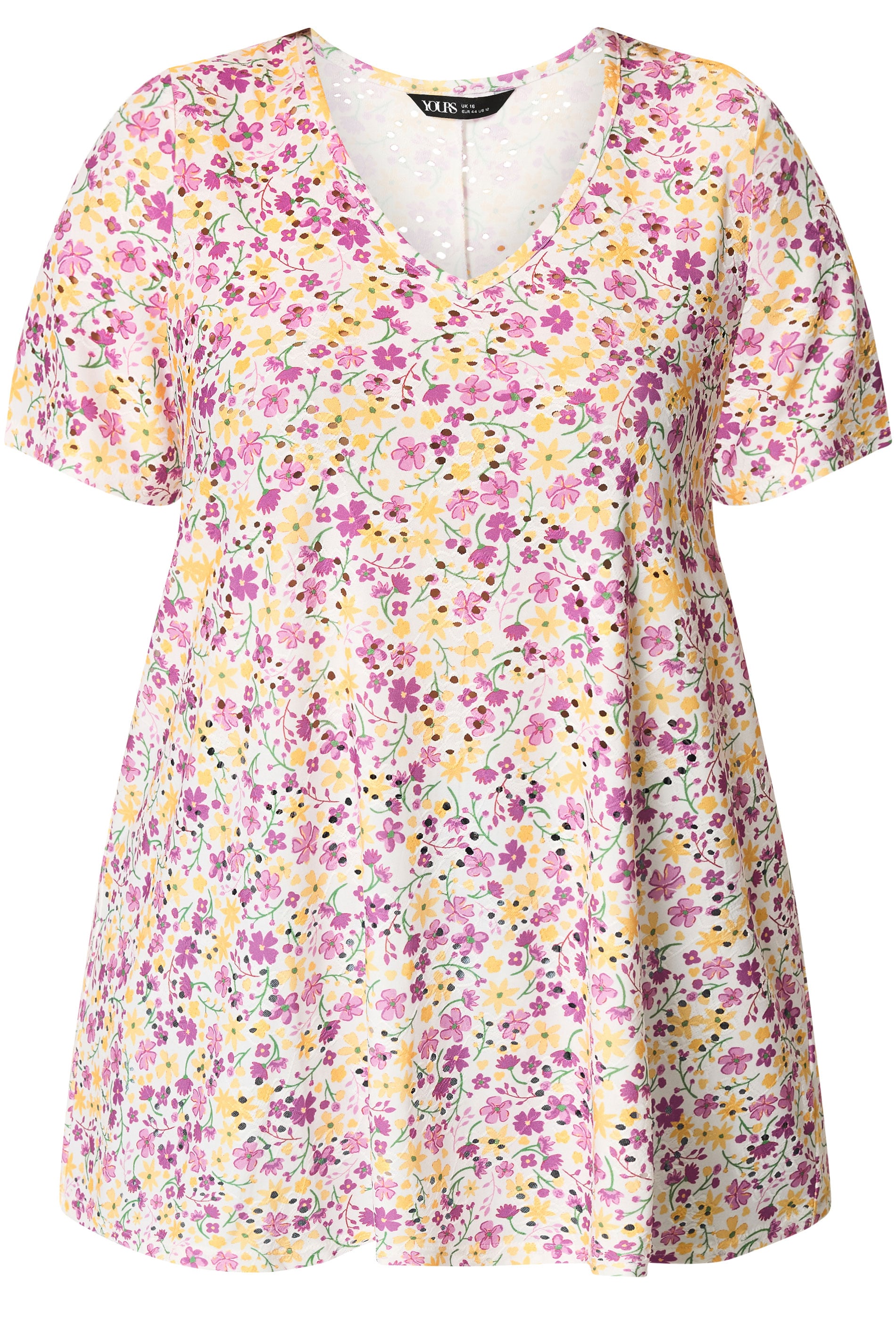 YOURS Plus Size Purple & Yellow Broderie Swing Top | Yours Clothing 5