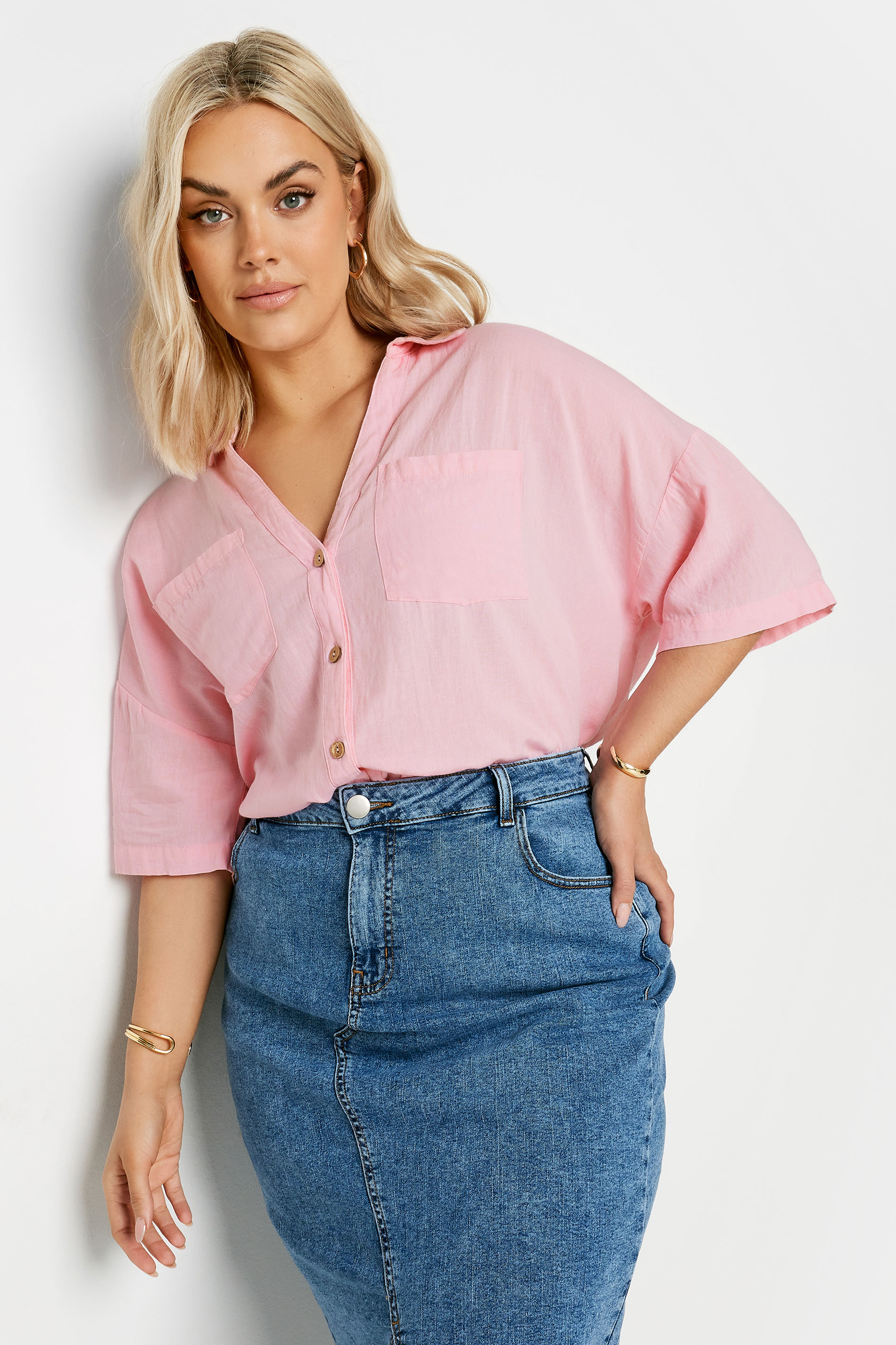 YOURS Plus Size Pink Linen Shirt | Yours Clothing 2