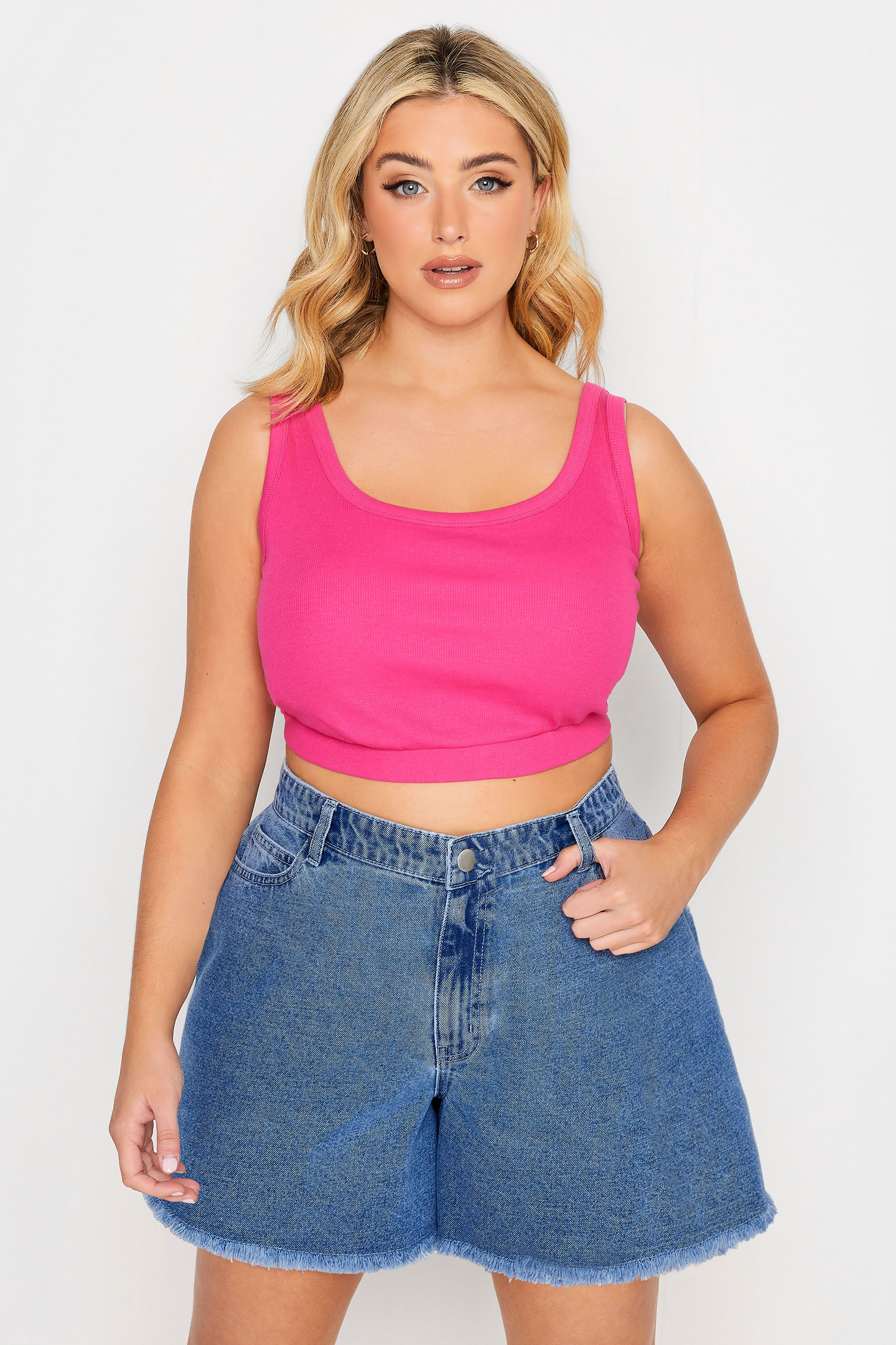 YOURS Plus Size Mid Blue Floaty Denim Shorts | Yours Clothing  1