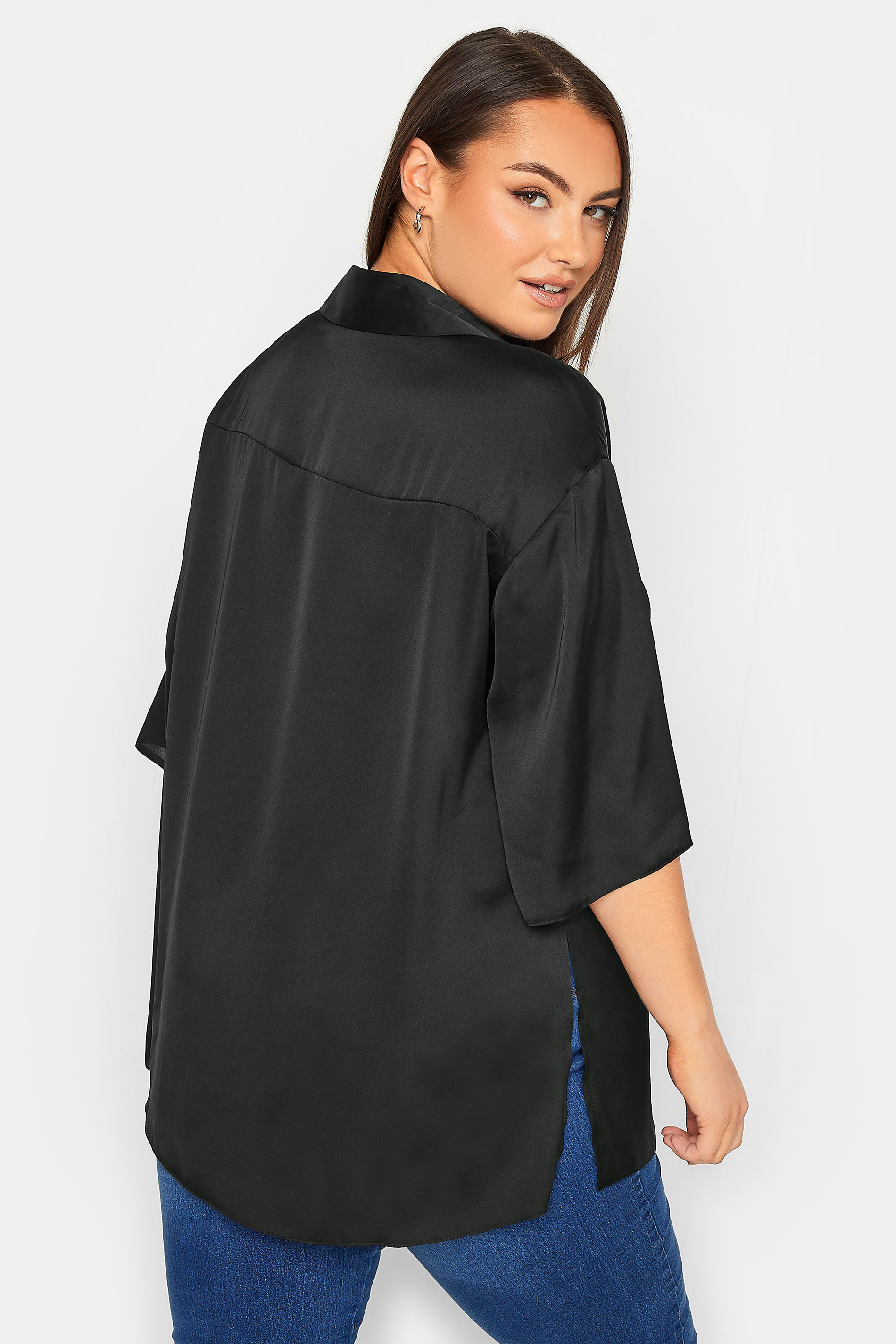 YOURS Curve Plus Size Black Satin Shirt | Yours Clothing  3
