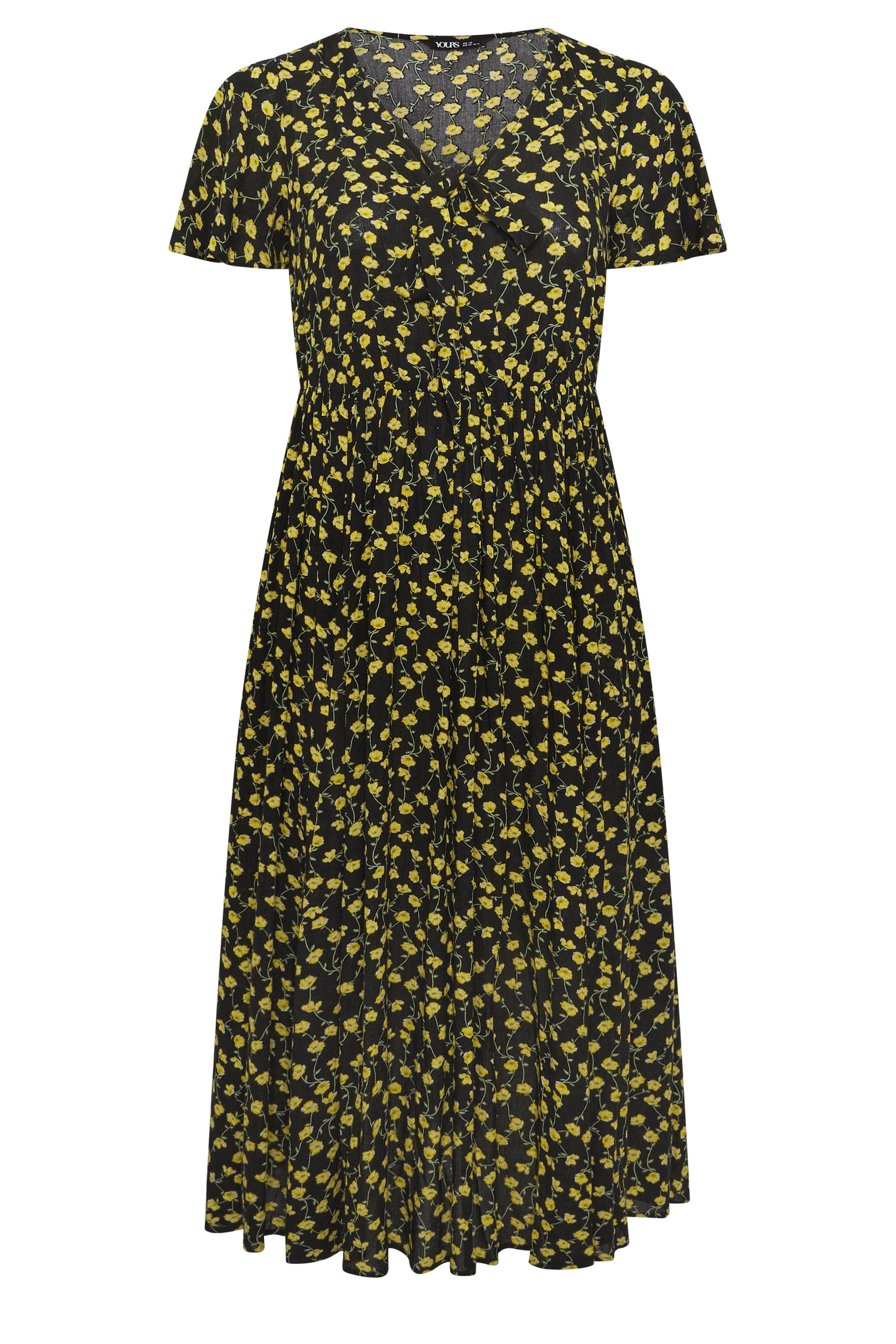 YOURS Plus Size Black & Yellow Floral Crinkle Maxi Dress | Yours Clothing 5