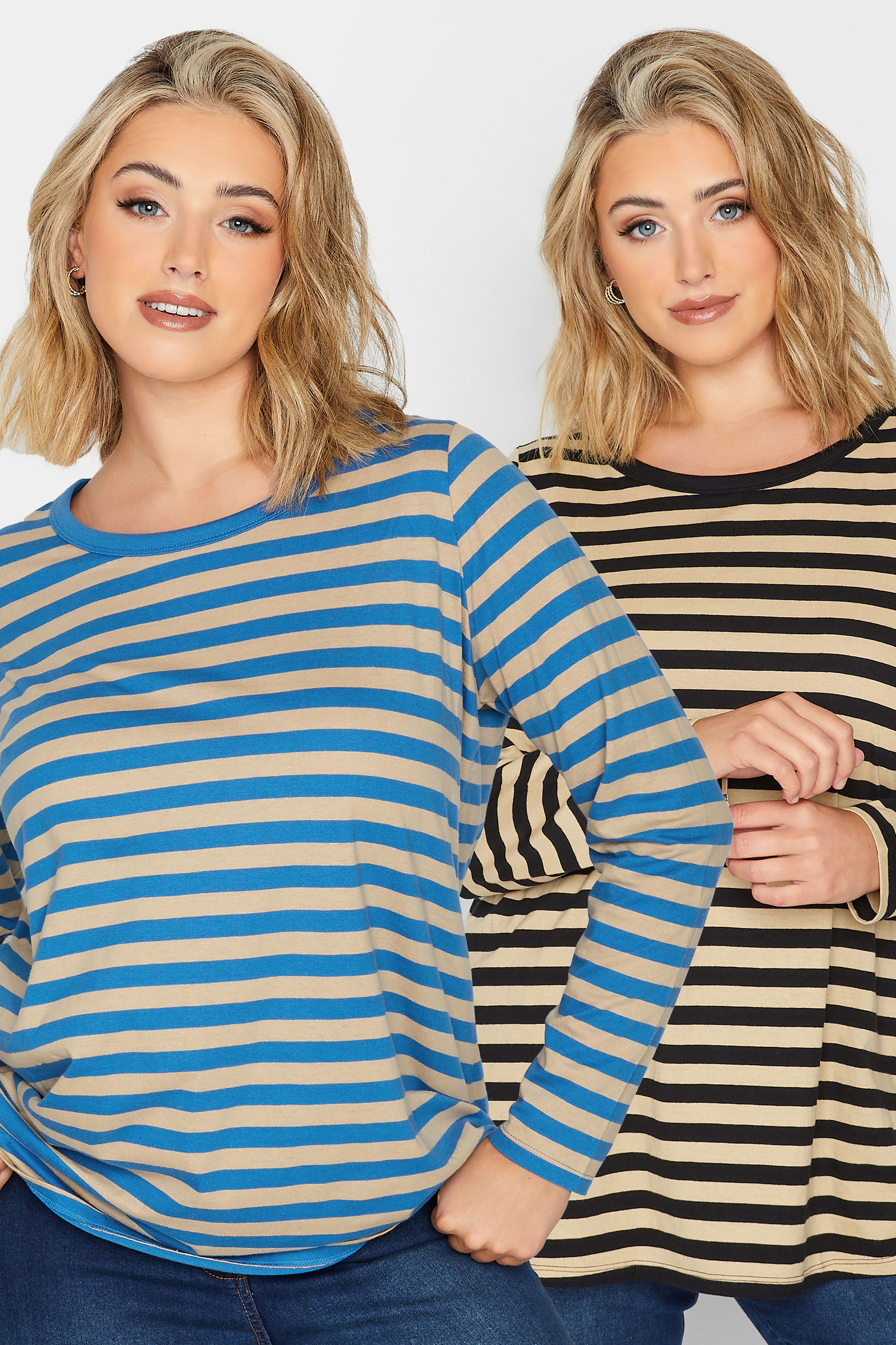 YOURS 2 PACK Blue & Black Long Sleeved T-Shirts | Yours Clothing 1