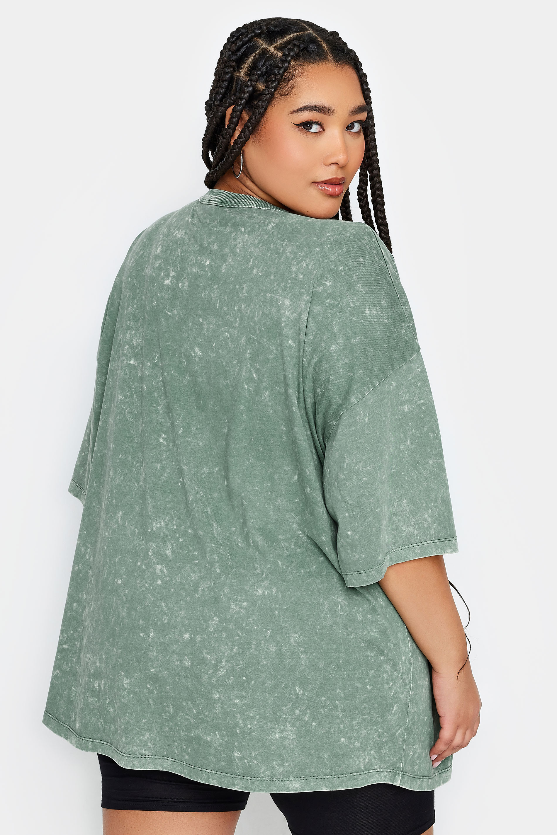YOURS Plus Size Green Acid Wash Boxy T-Shirt | Yours Clothing 3