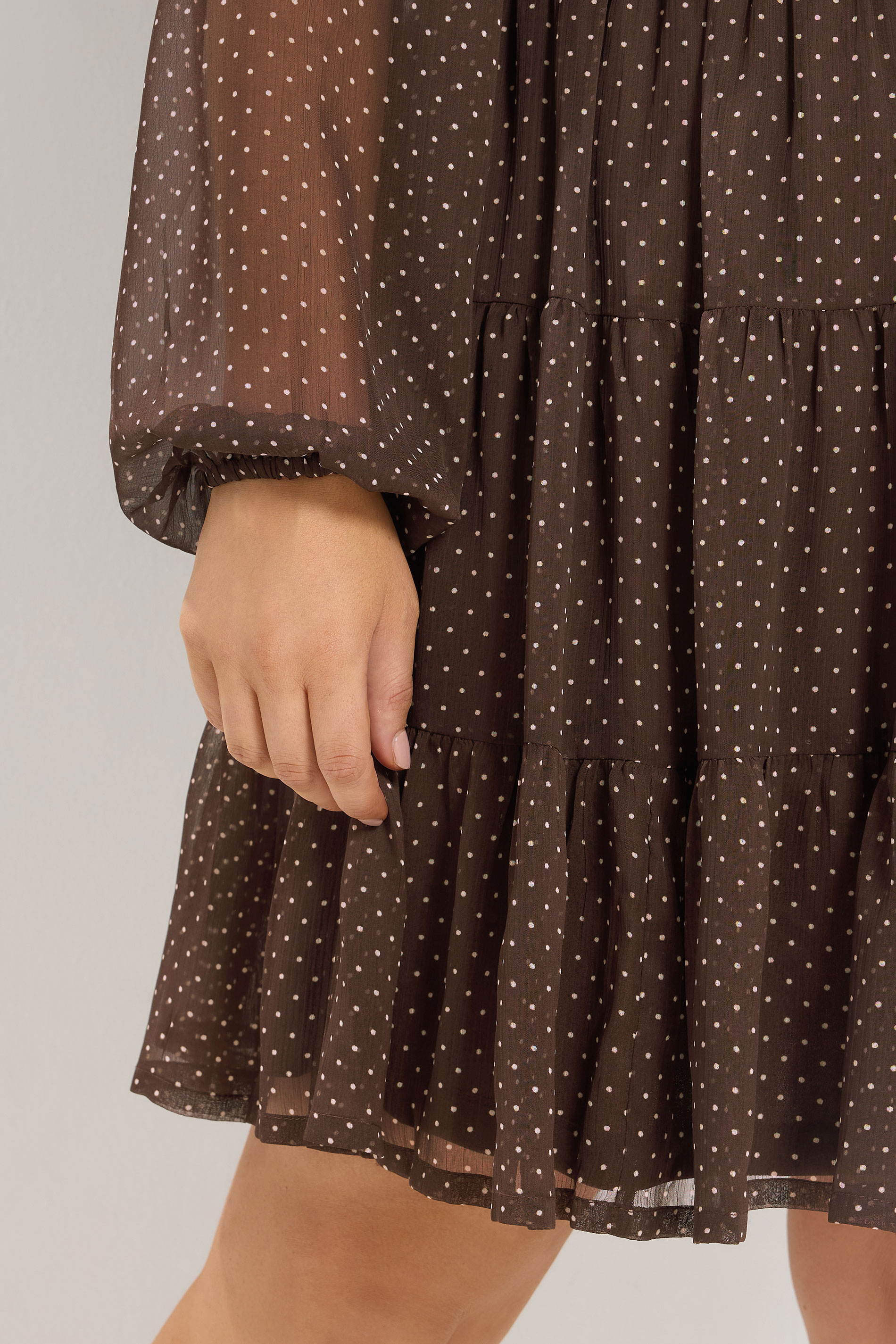 Yours Women's Plus Size Chocolate Brown Polka Dot Tiered Dress Size 26-28