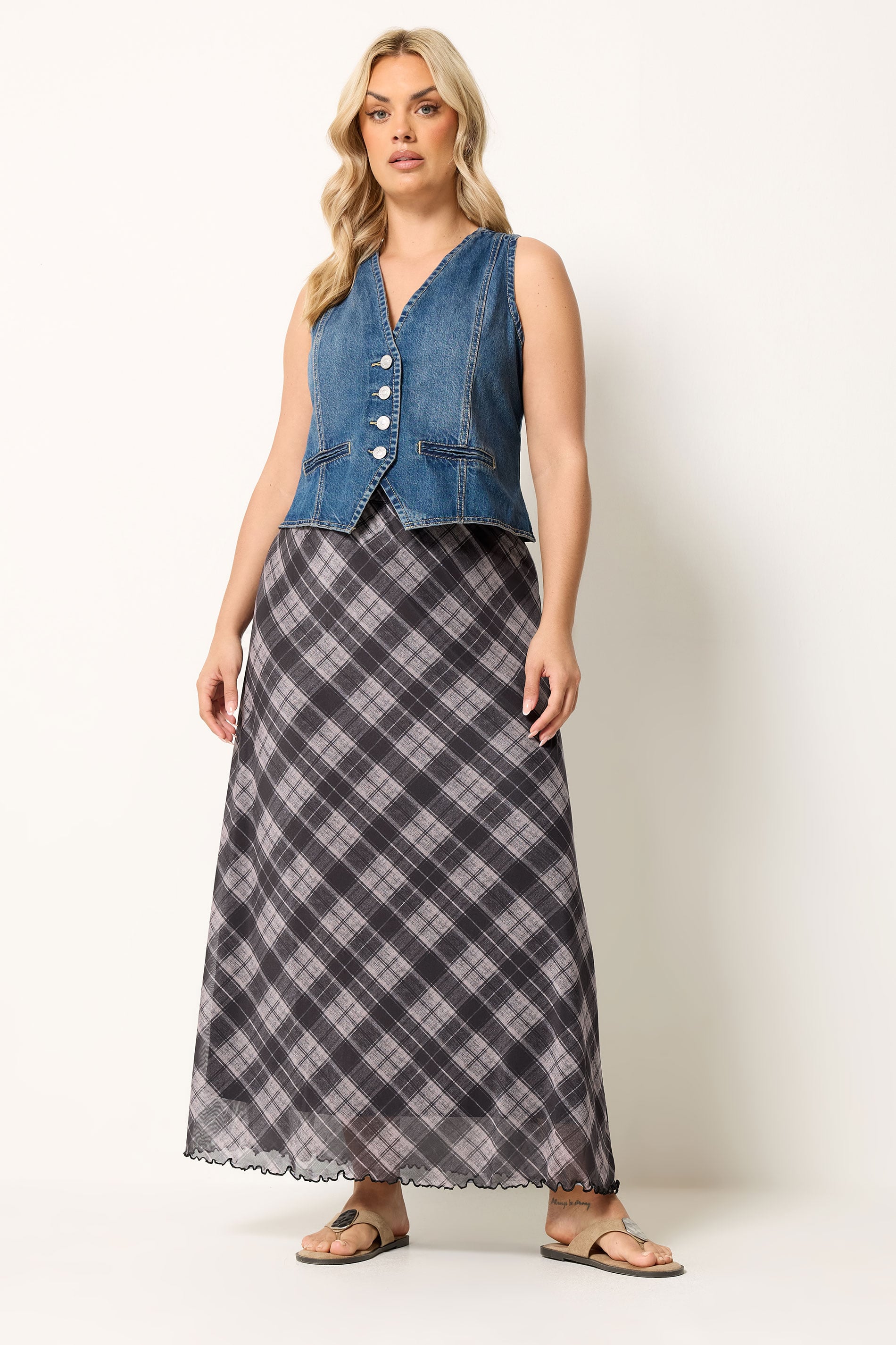 YOURS Plus Size Purple Check Mesh Skirt | Yours Clothing 3
