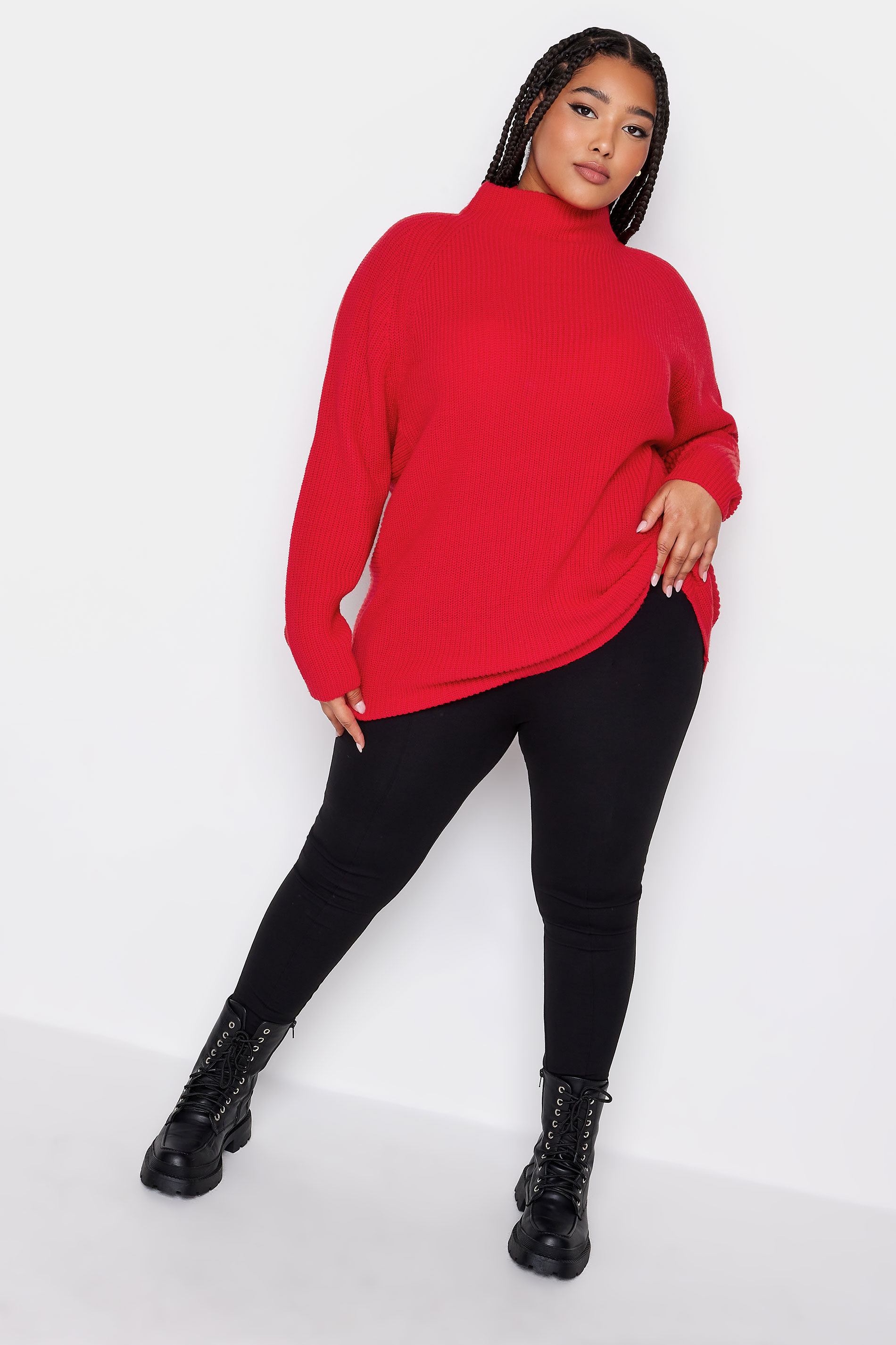YOURS Plus Size Red Ribbed Knitted Jumper | Yours Clothing  3