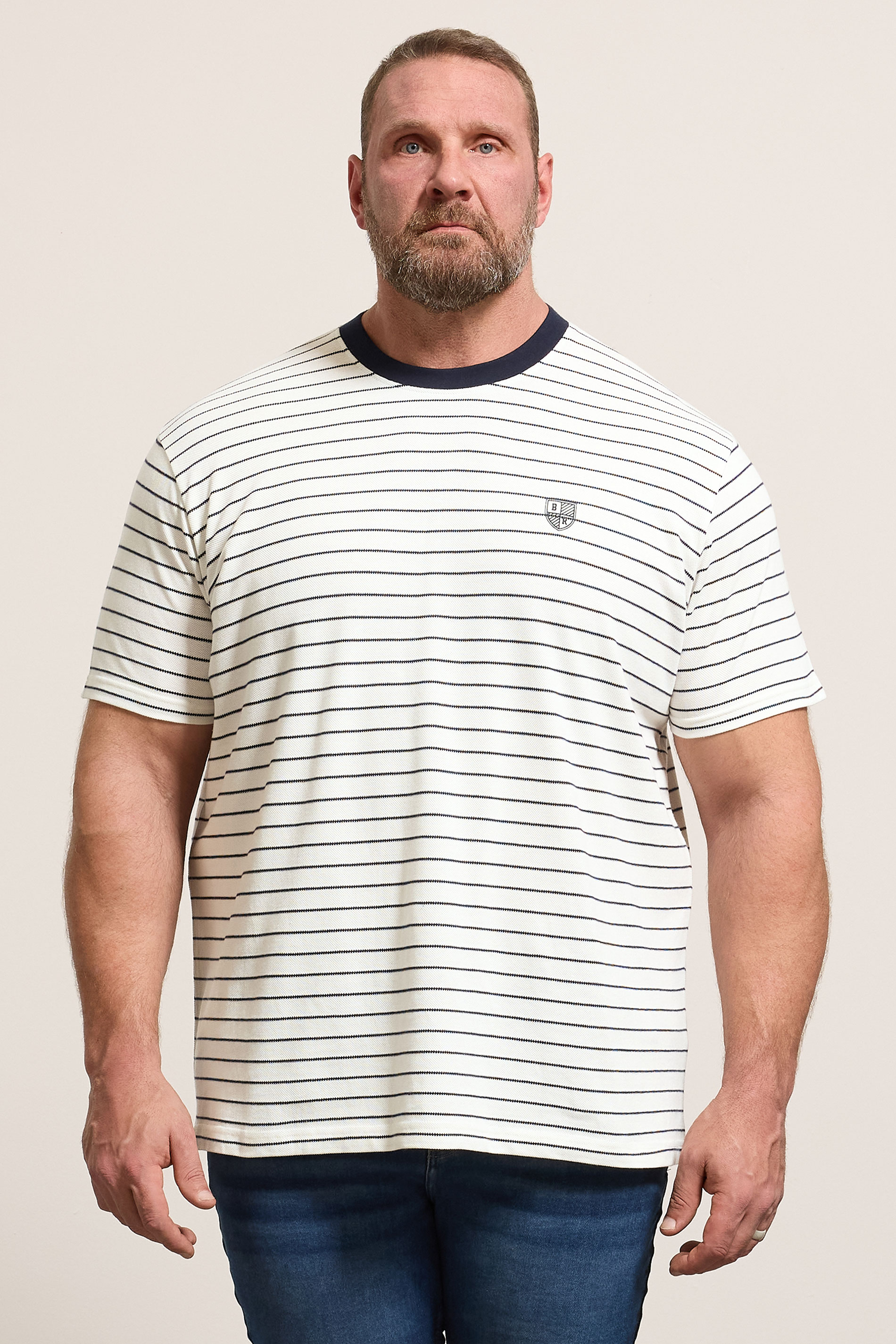 BadRhino Big & Tall Off-White Stripe Pique T-Shirt | BadRhino 3