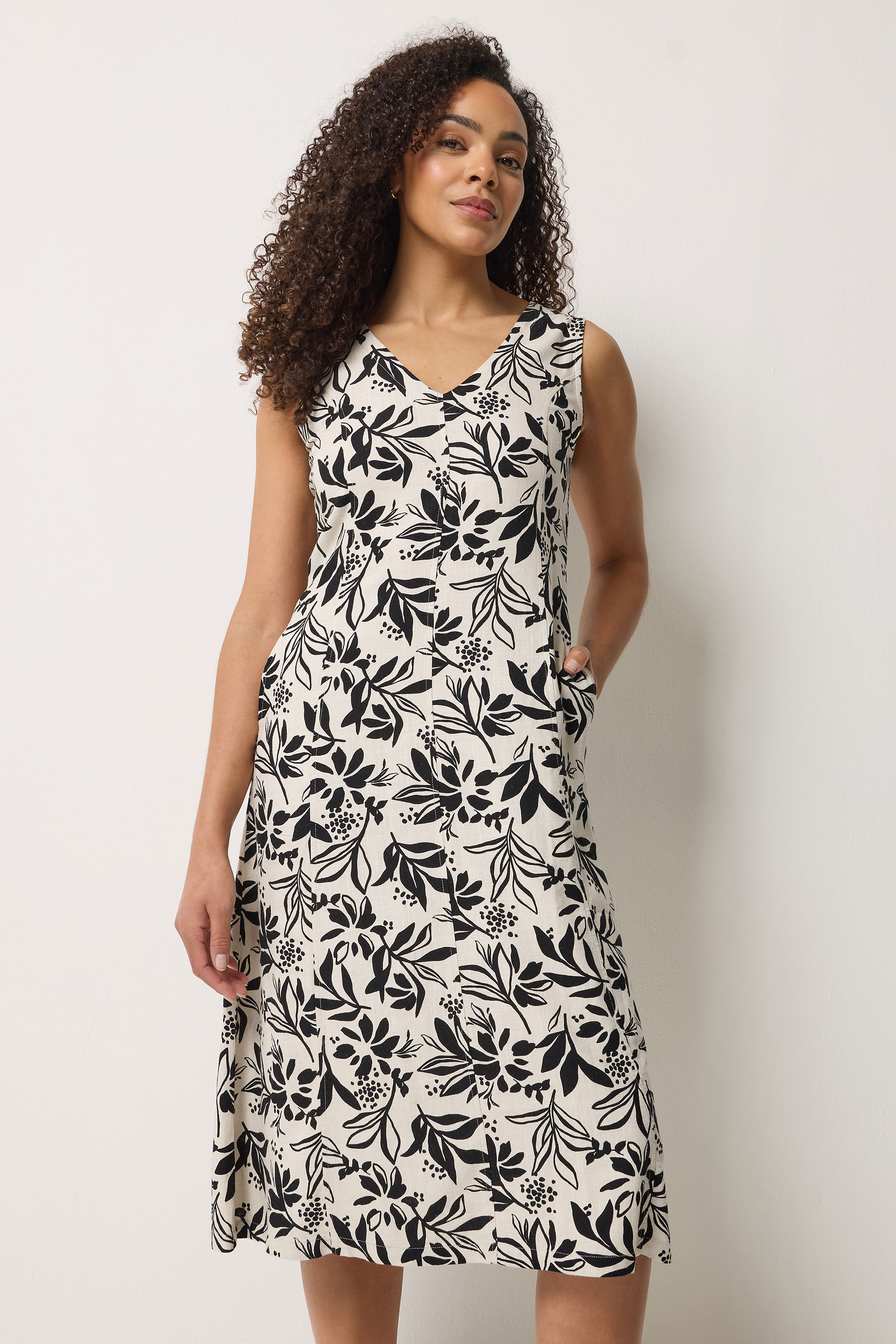 M&Co White Leaf Print Linen Midi Dress | M&Co 1