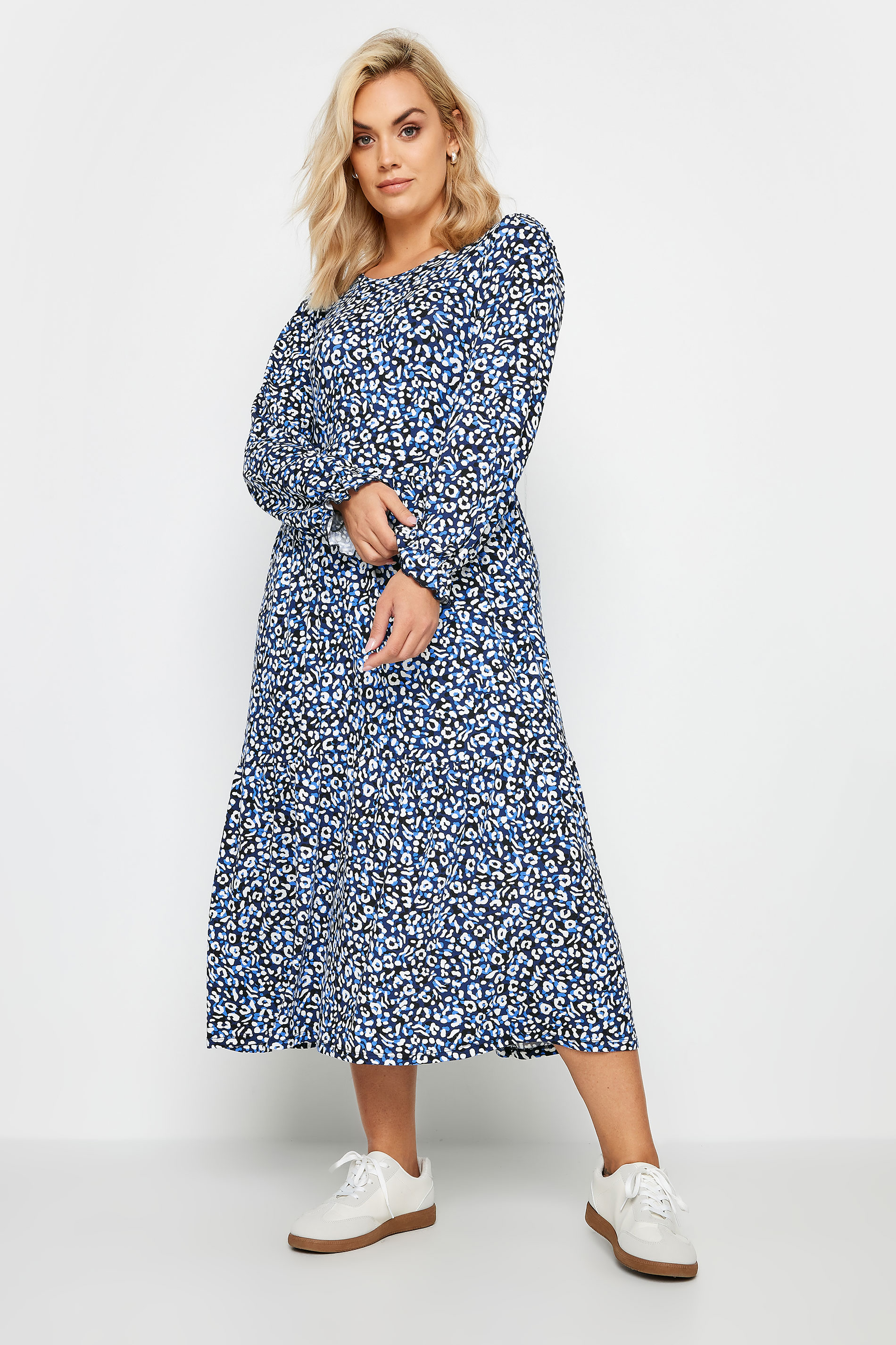 YOURS Plus Size Blue Leopard Print Midaxi Dress | Yours Clothing 2