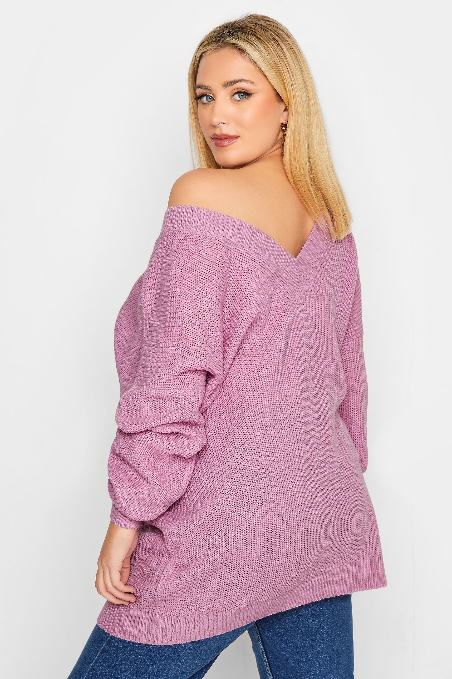 YOURS Plus Size Lilac Purple Double V-Neck Jumper | Yours Clothing 3