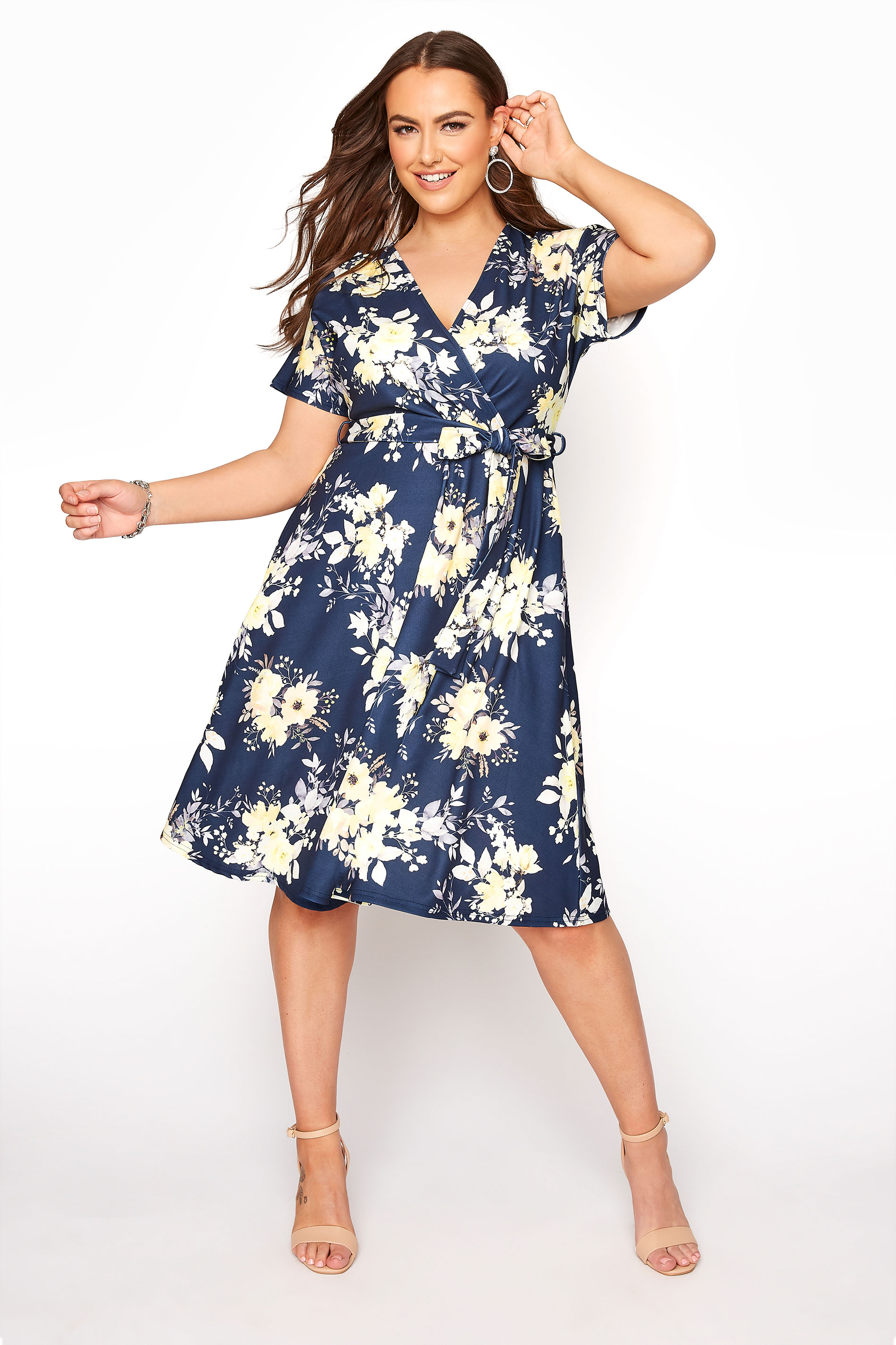 YOURS LONDON Navy Floral Skater Dress | Yours Clothing