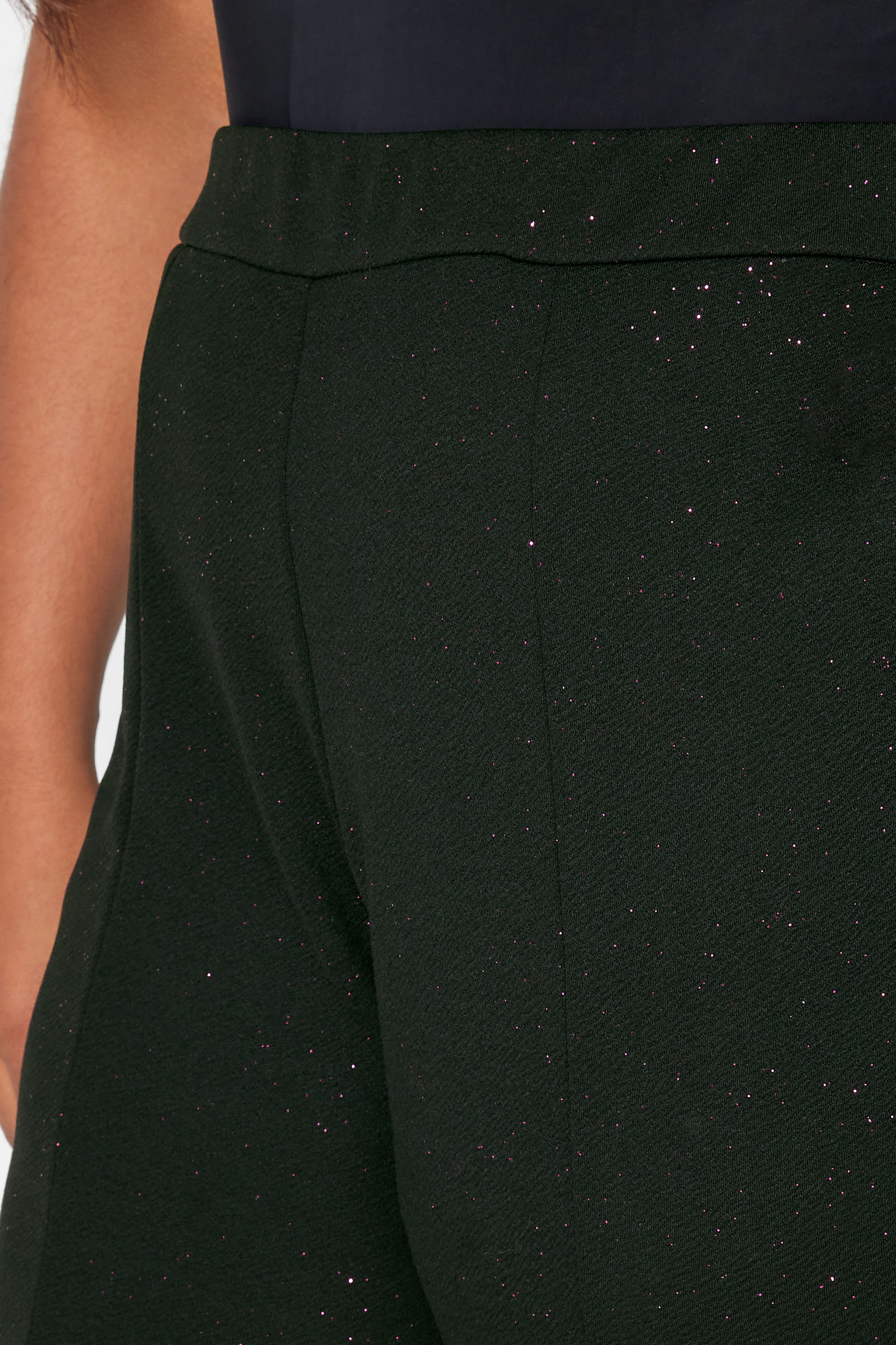 LIMITED COLLECTION Plus Size Black & Pink Glitter Split Hem Tapered Trousers | Yours Clothing 3