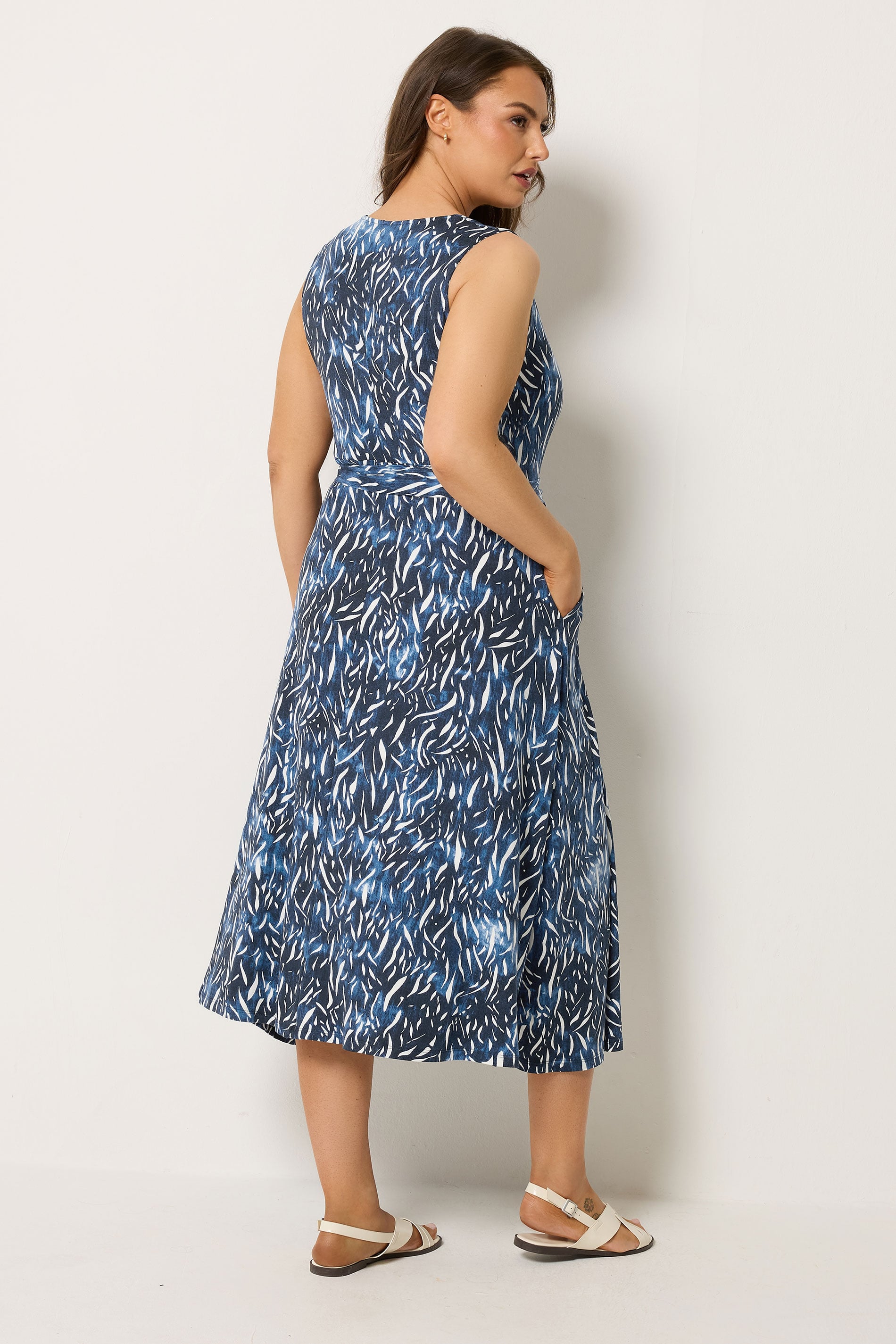 YOURS Plus Size Navy Blue Abstract Wrap Front Dress | Yours Clothing 2