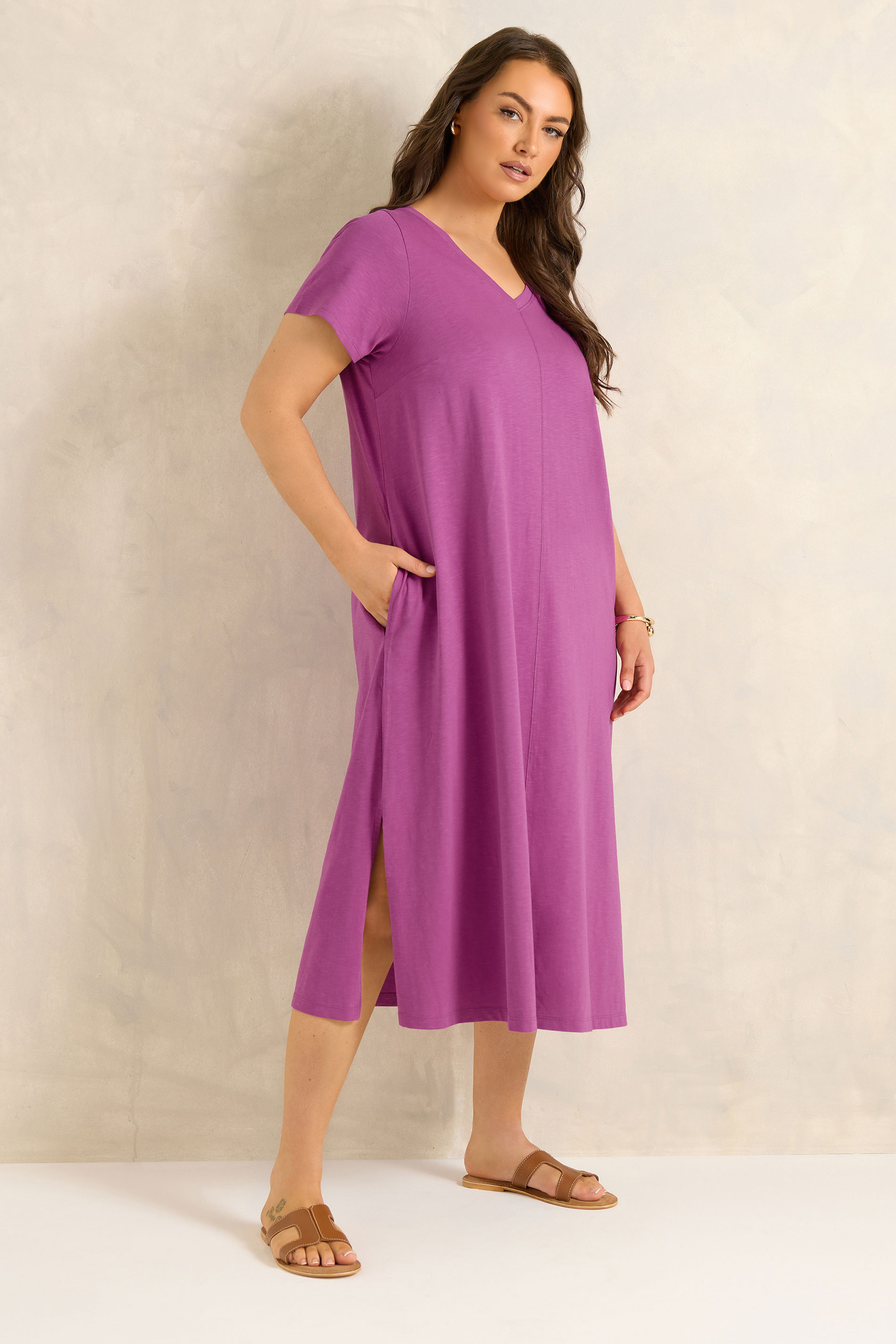 EVANS Plus Size Purple Cotton Midi Dress | Evans 1