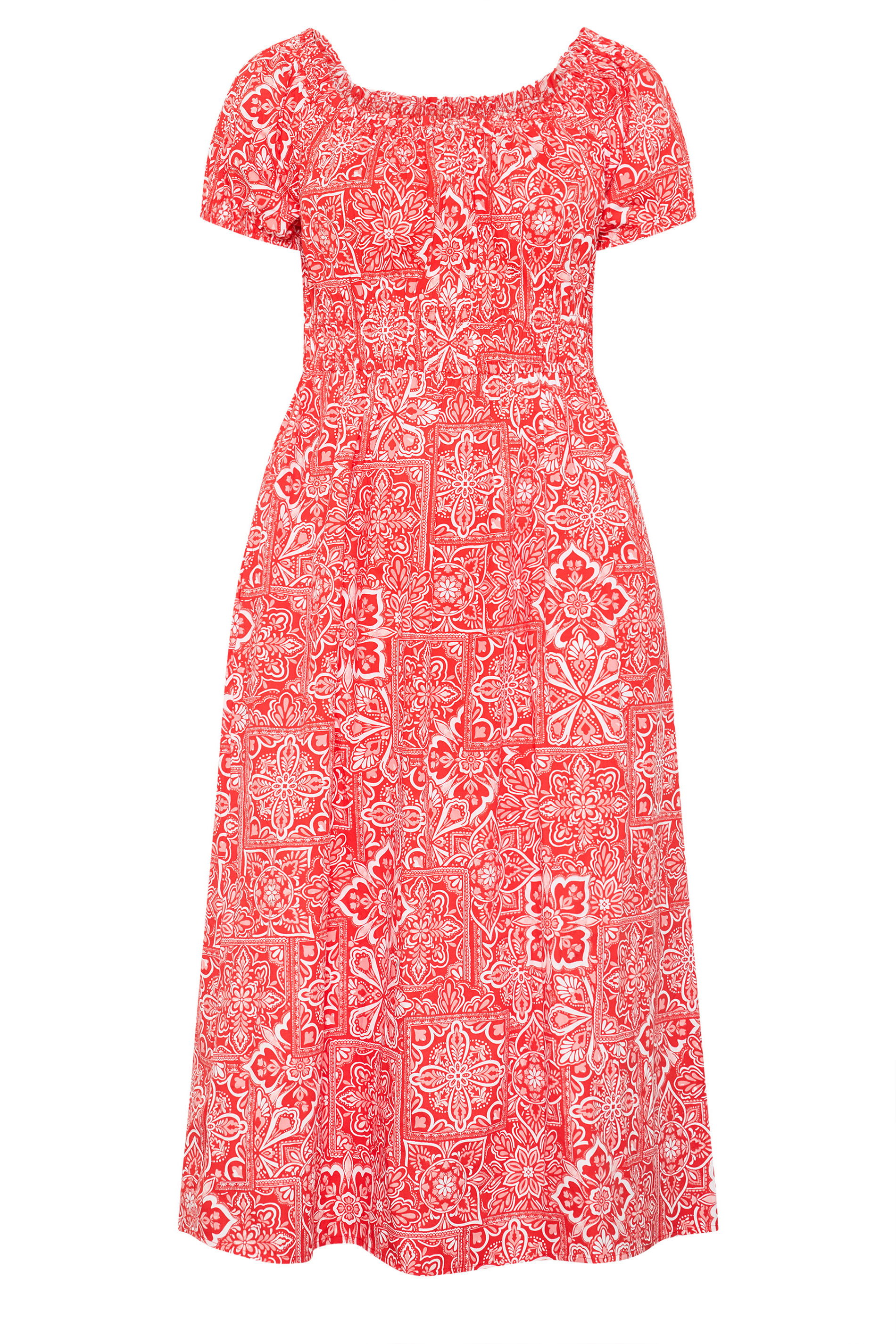 YOURS Plus Size Red Paisley Poplin Bardot Dress | Yours Clothing 5