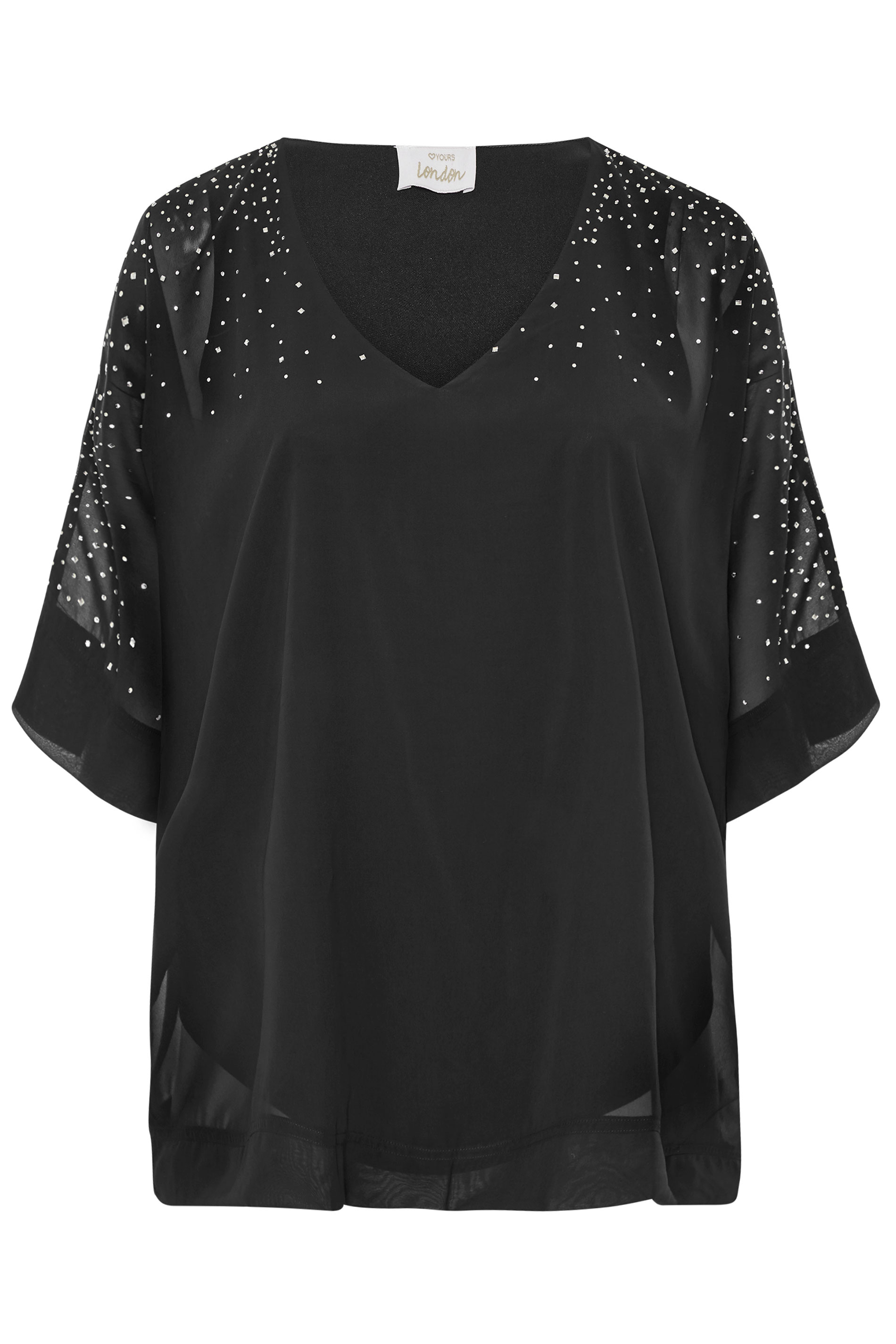 YOURS LONDON Black Diamante Chiffon Cape Top | Yours Clothing