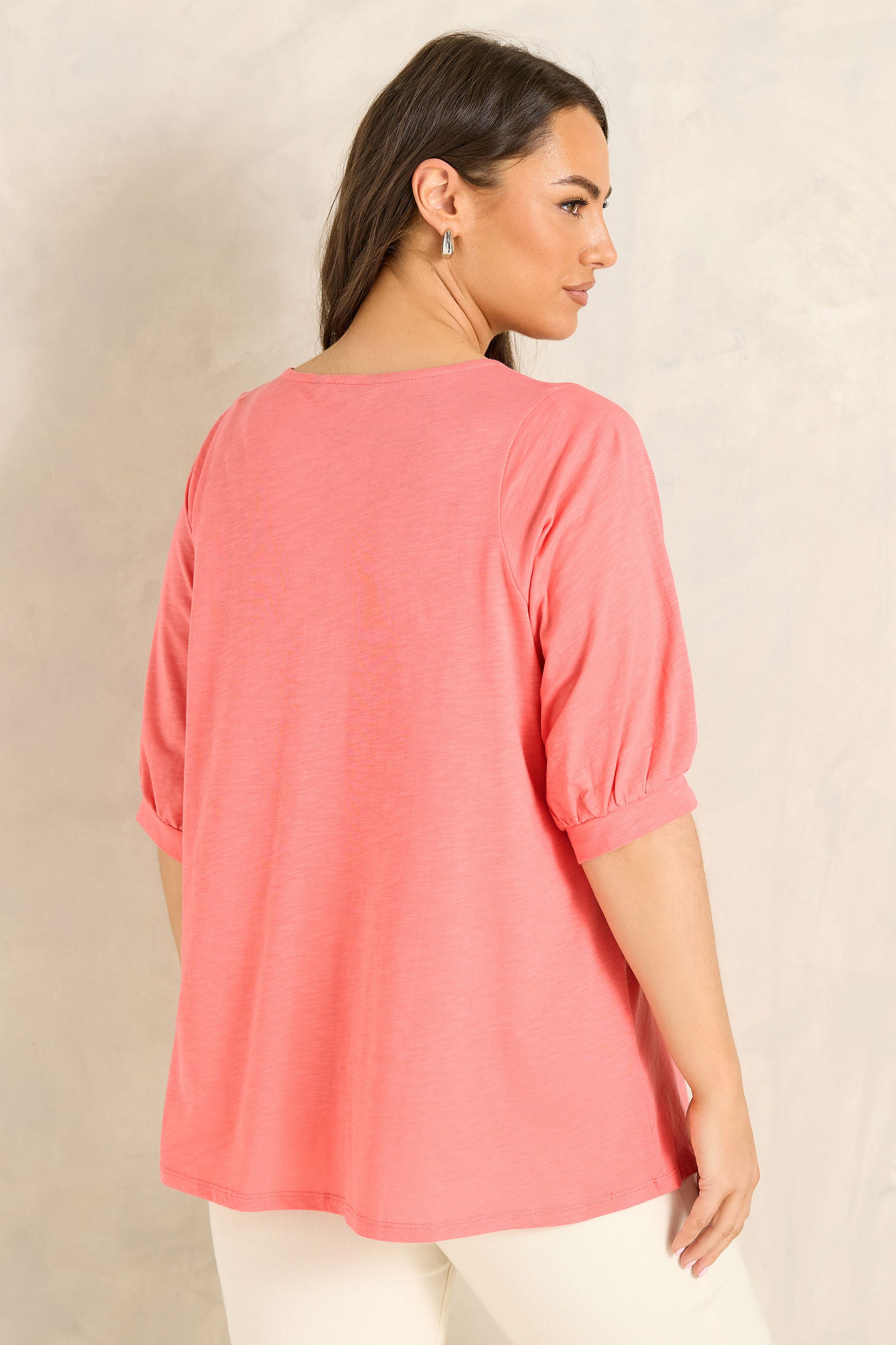 EVANS Plus Size Coral Pink Short Sleeve Cotton Top | Evans 2