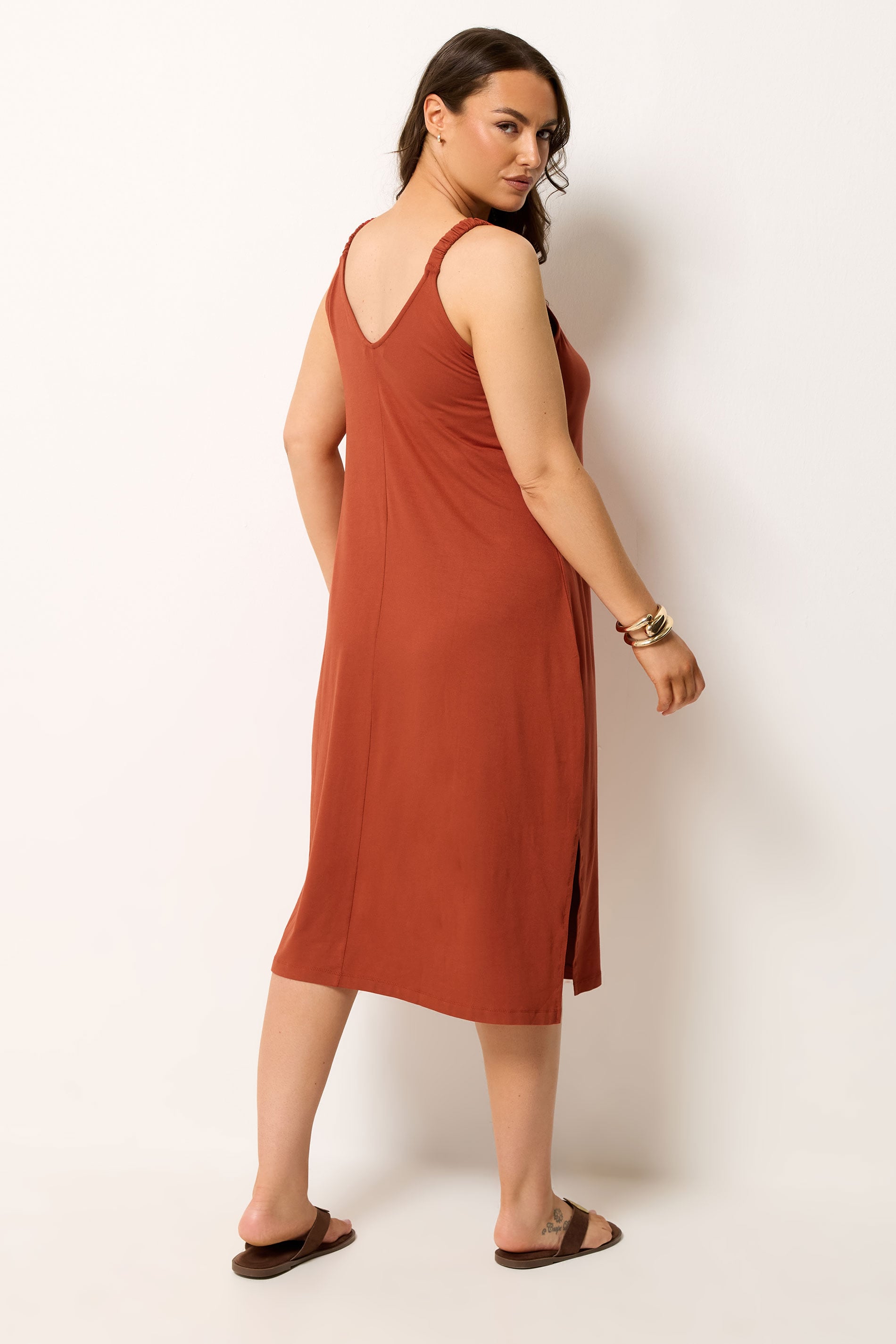 YOURS Plus Size Burnt Orange Midi Dress | Yours Clothing 2