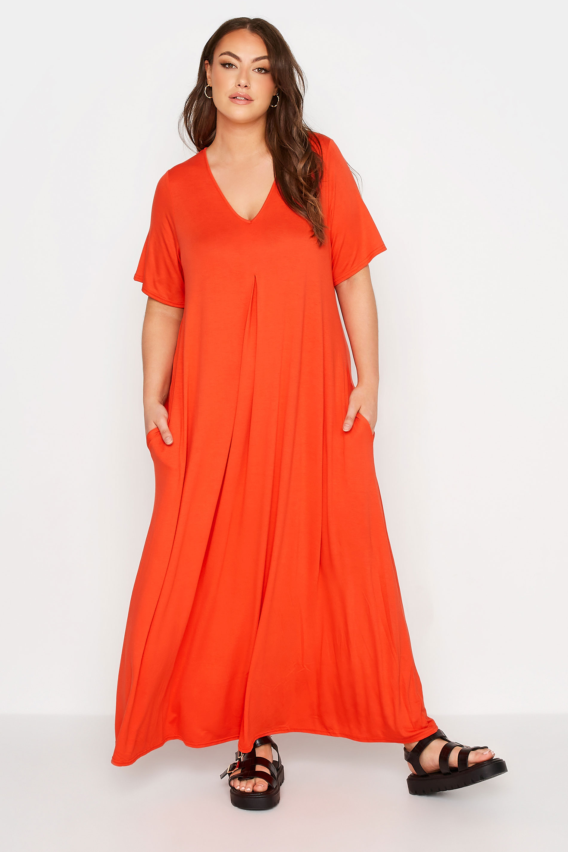 LIMITED COLLECTION Curve Orange Pleat Front Maxi Dress_A.jpg