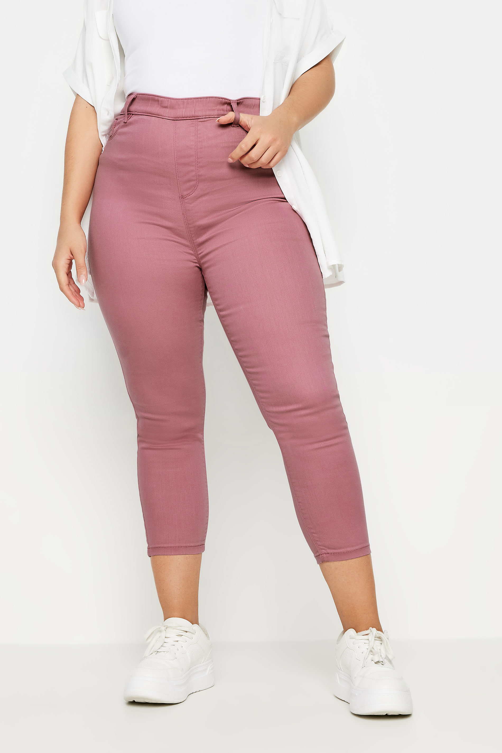 Pink High Waist Crop Jeggings - Cropped Jeggings