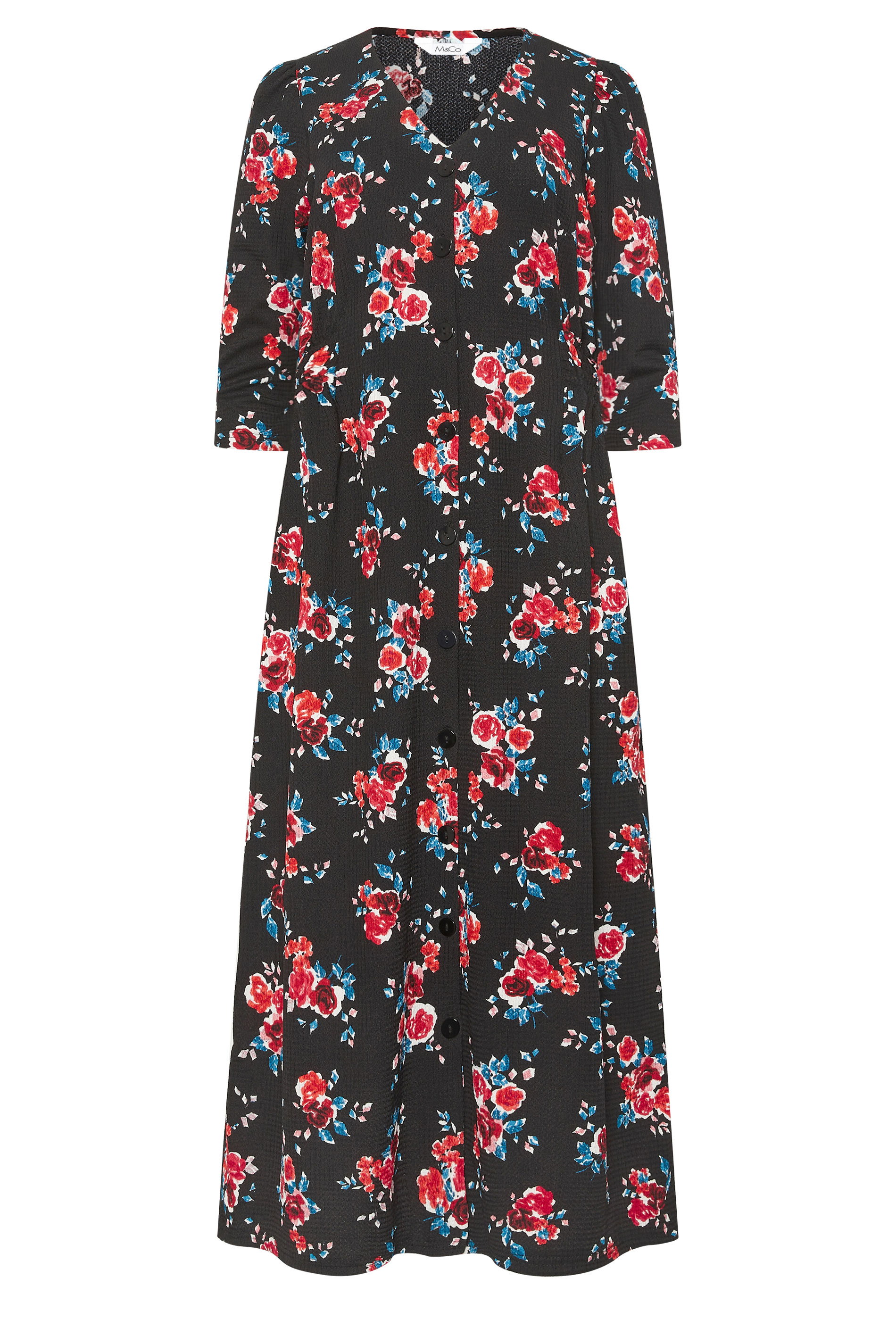 M&Co Black Floral Midi Tea Dress | M&Co 1