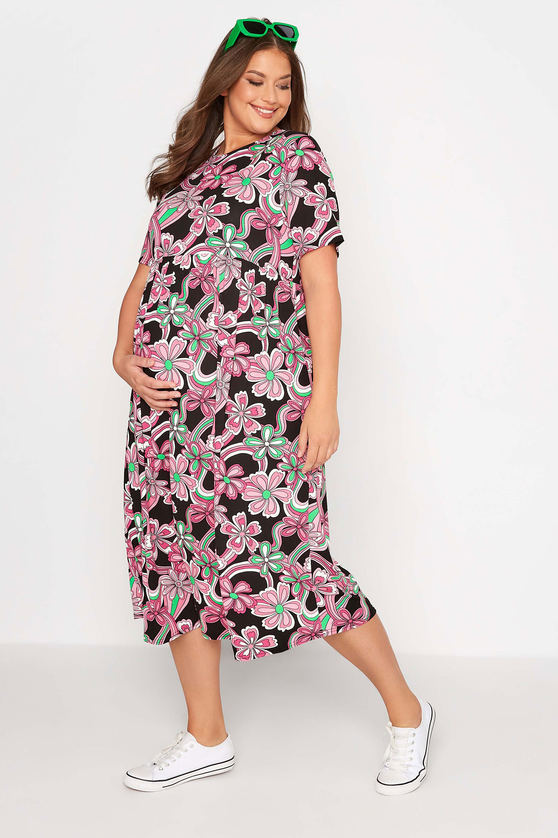 Grande taille  Vêtements de Grossesse Grande taille  Robe de grossesse | BUMP IT UP MATERNITY Curve Black Floral Pocket Dress - JY44062