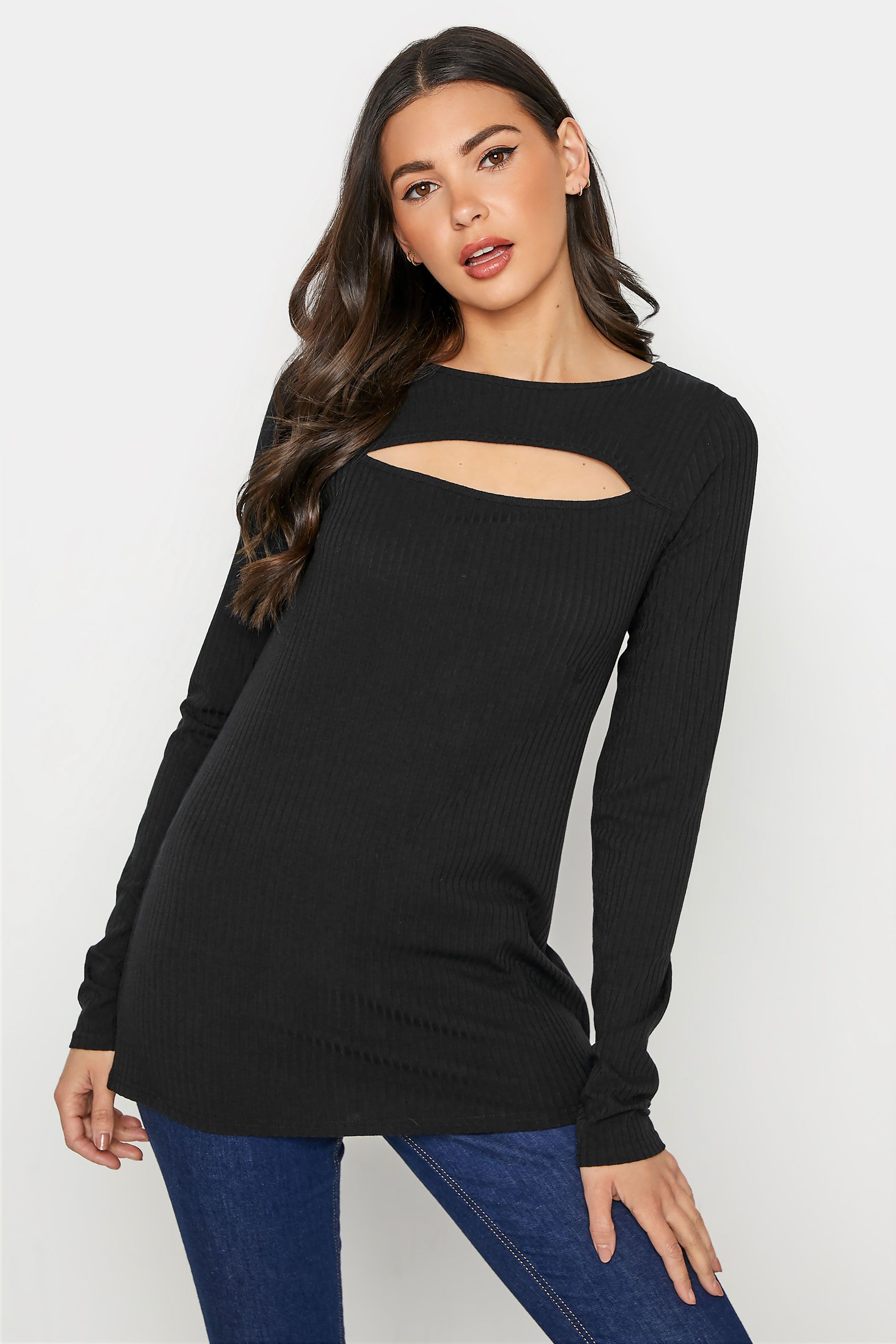LTS Tall Black Ribbed Cut Out Top 1