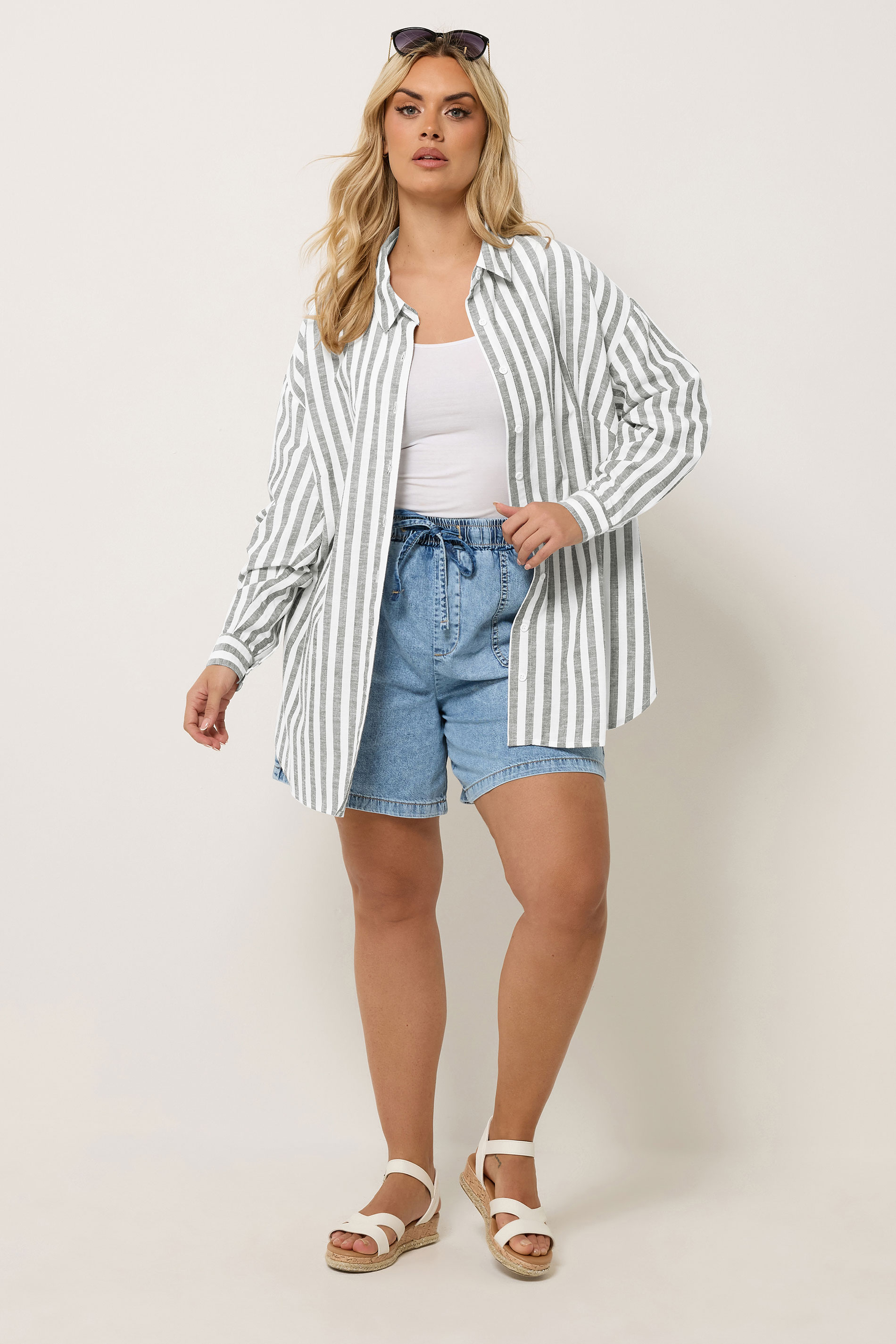 YOURS Plus Size Black & White Linen Stripe Shirt | Yours Clothing 1