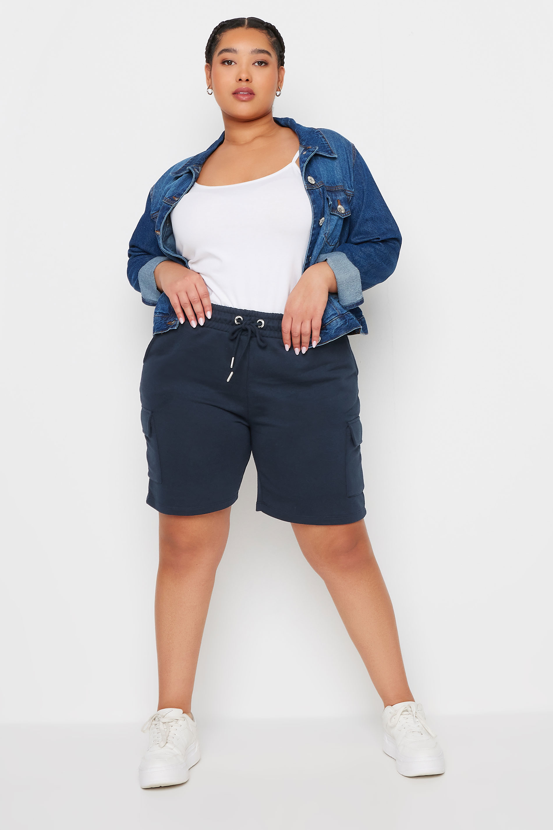 YOURS Plus Size Navy Blue Cargo Jogger Shorts | Yours Clothing 2
