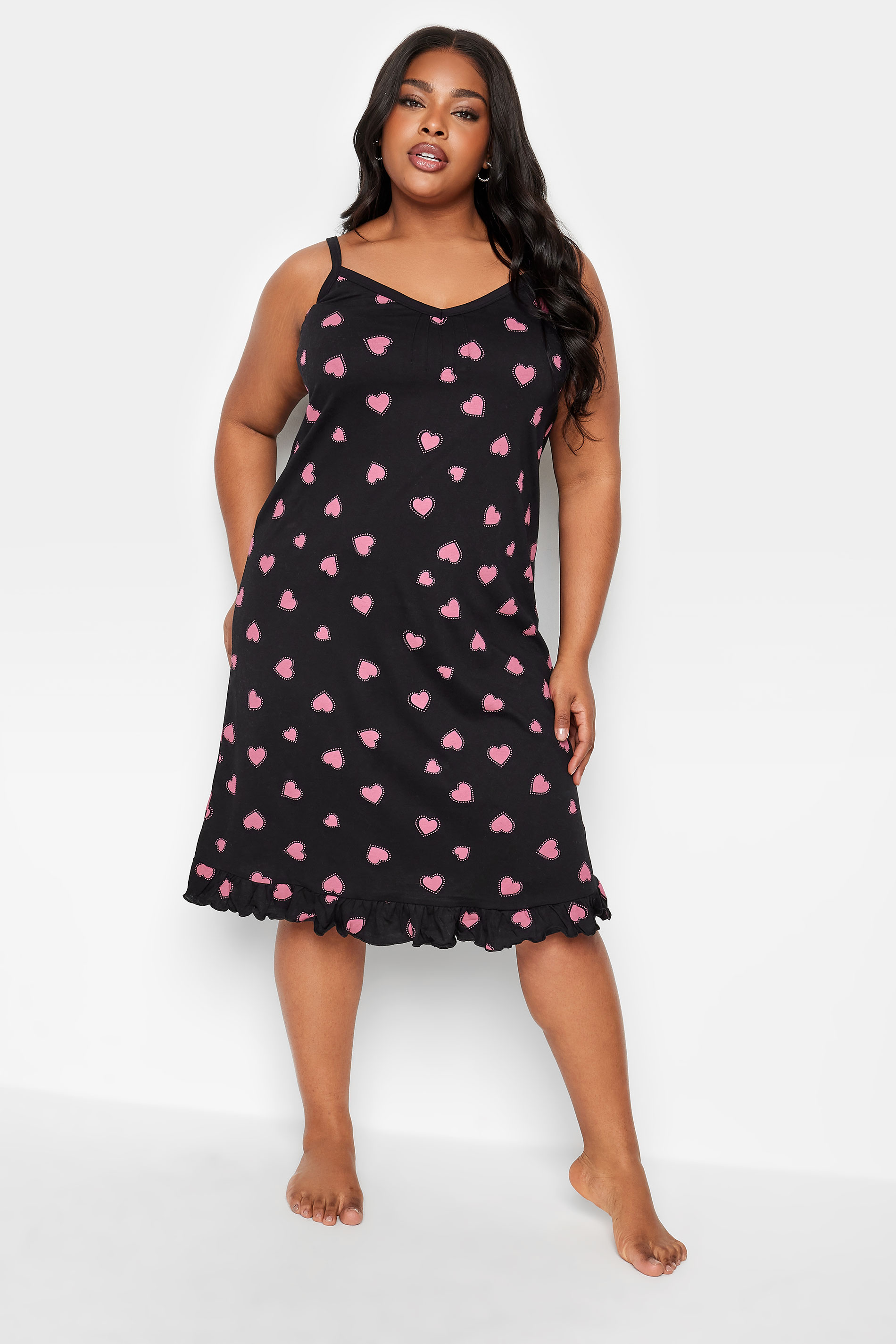 YOURS Plus Size Black Heart Print Chemise Nightdress | Yours Clothing 2