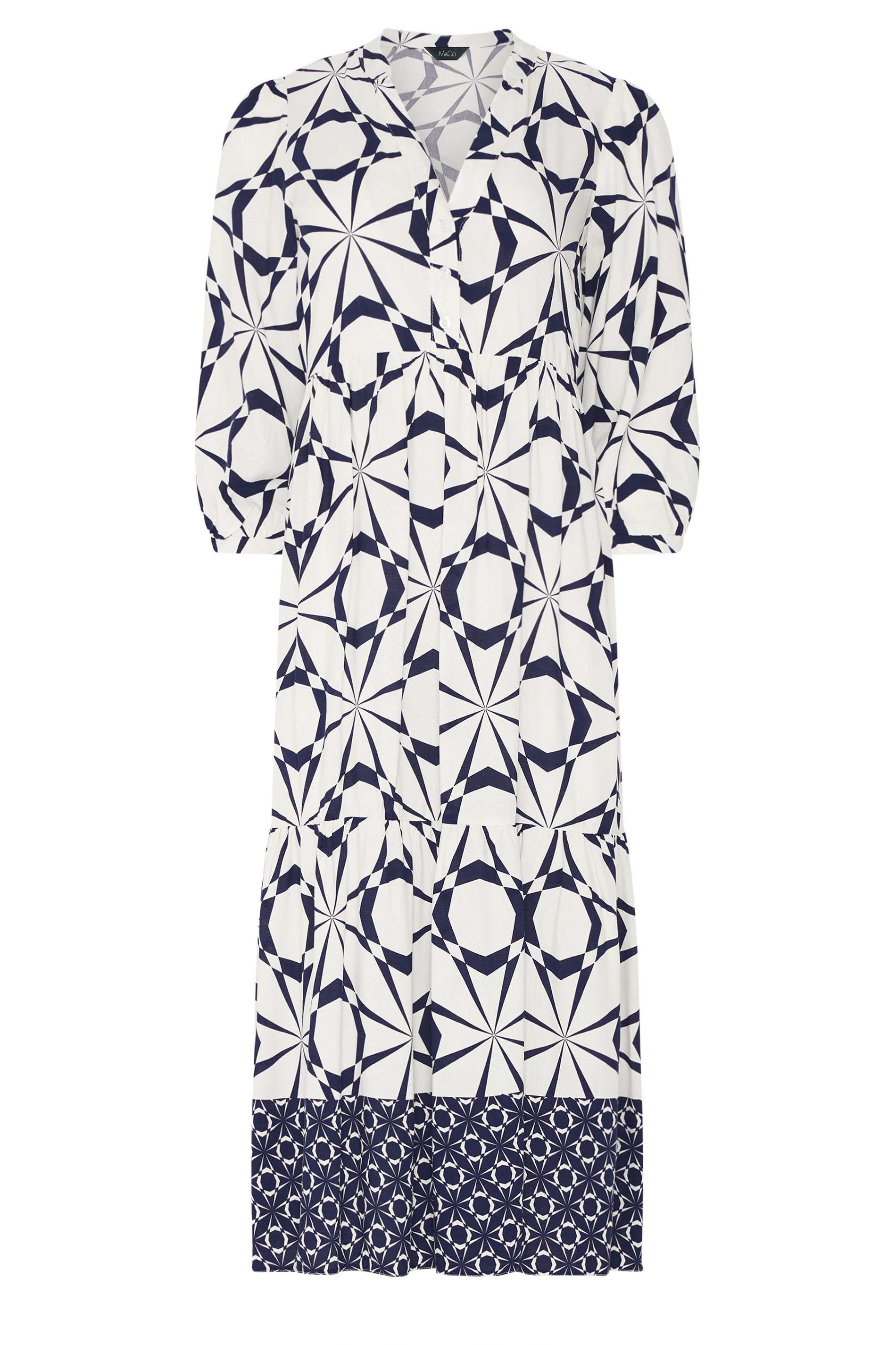 M&Co White Geometric Print Tiered Maxi Dress| M&Co 5