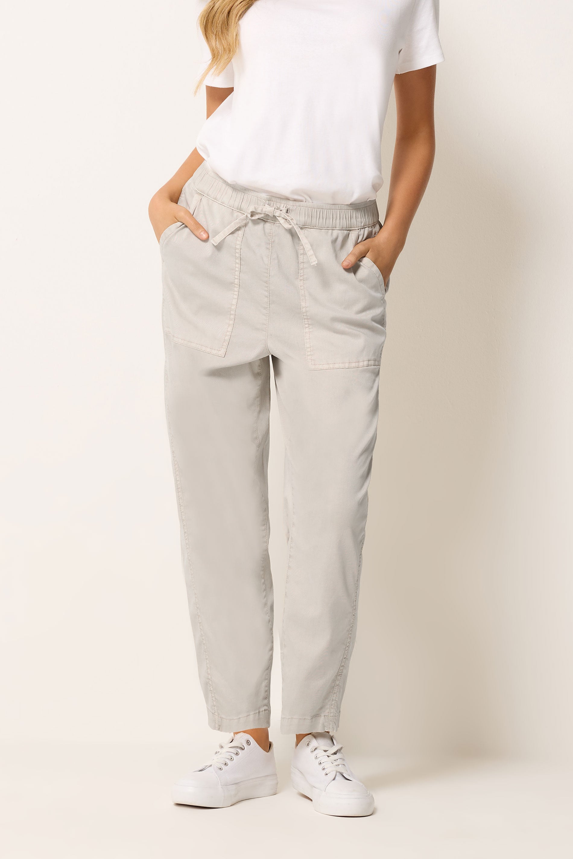 M&Co Natural Brown Tie Waist Barrel Trousers | M&Co 1