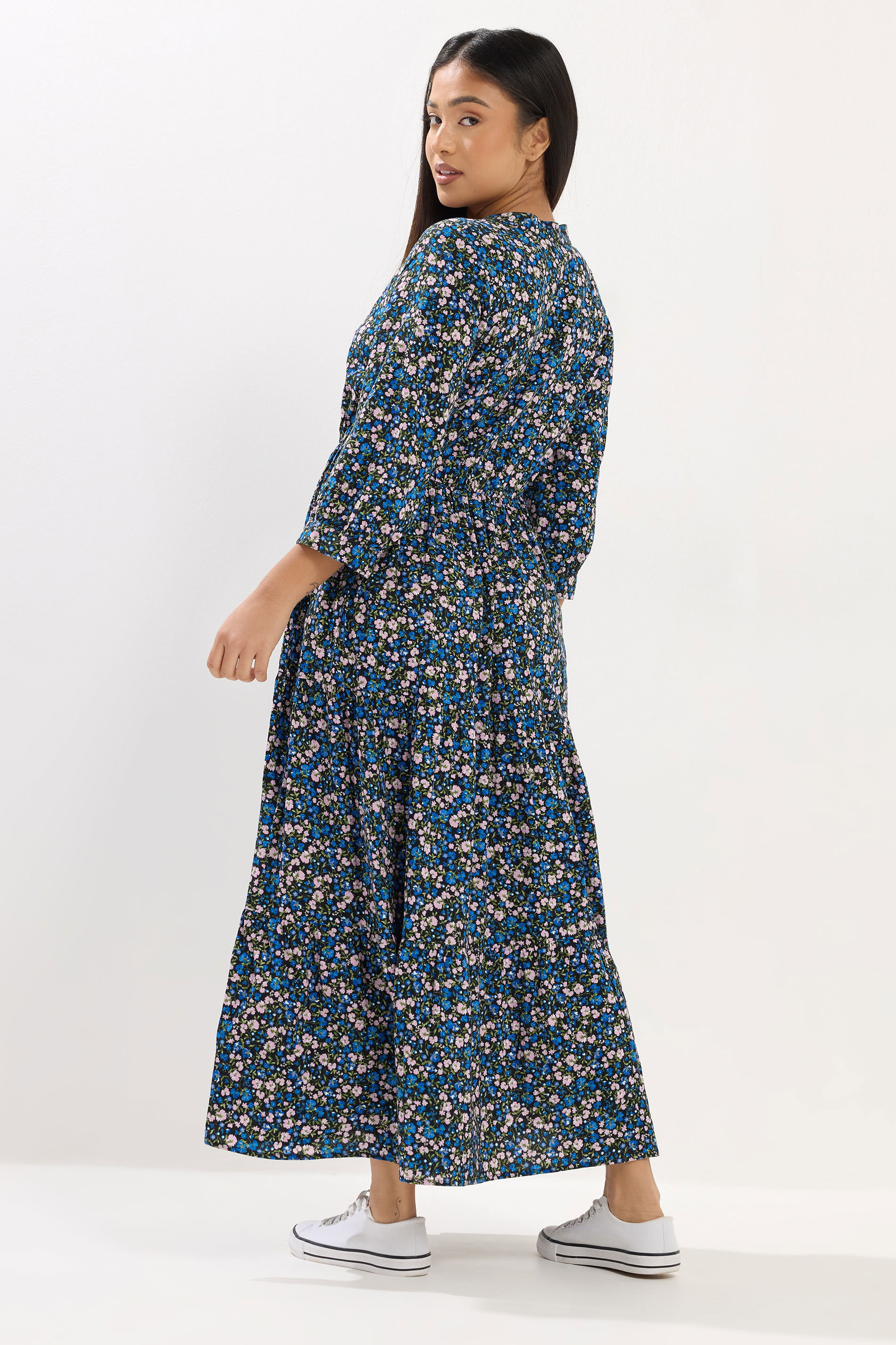 M&Co Petite Women's Blue Ditsy Floral Tiered Maxi Dress | M&Co 4
