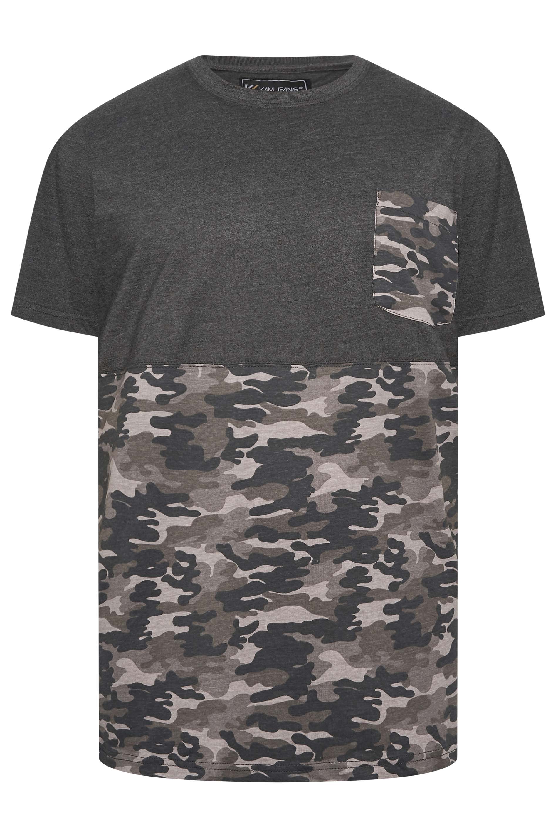 KAM Big & Tall Charcoal Grey Camo Pannelled T-Shirt | BadRhino 3